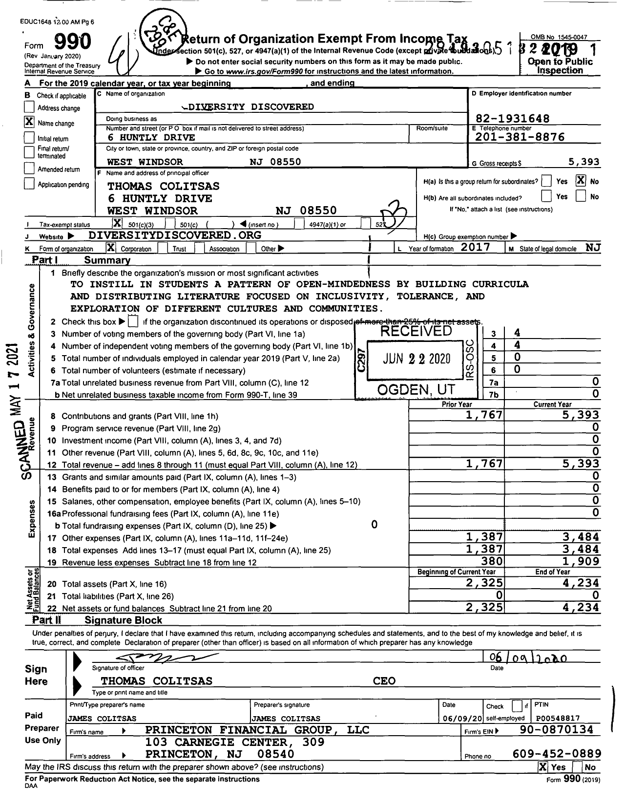 Image of first page of 2019 Form 990 for Diversity Discovered