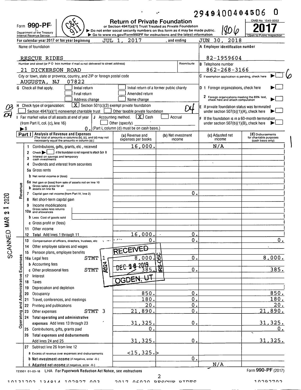 Image of first page of 2017 Form 990PR for Rescue Rides Celtic Hill Farm