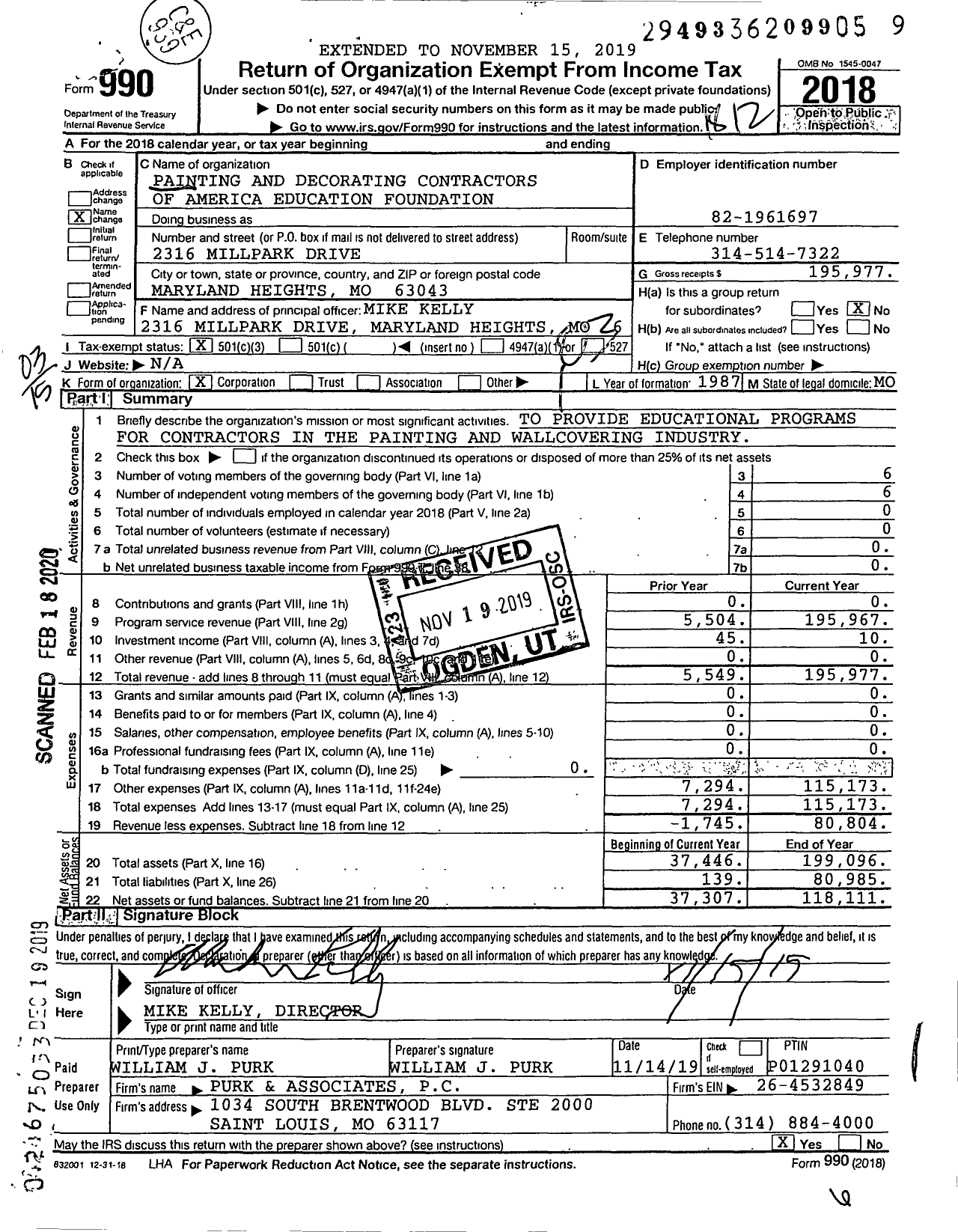 Image of first page of 2018 Form 990 for PCA Education Foundation