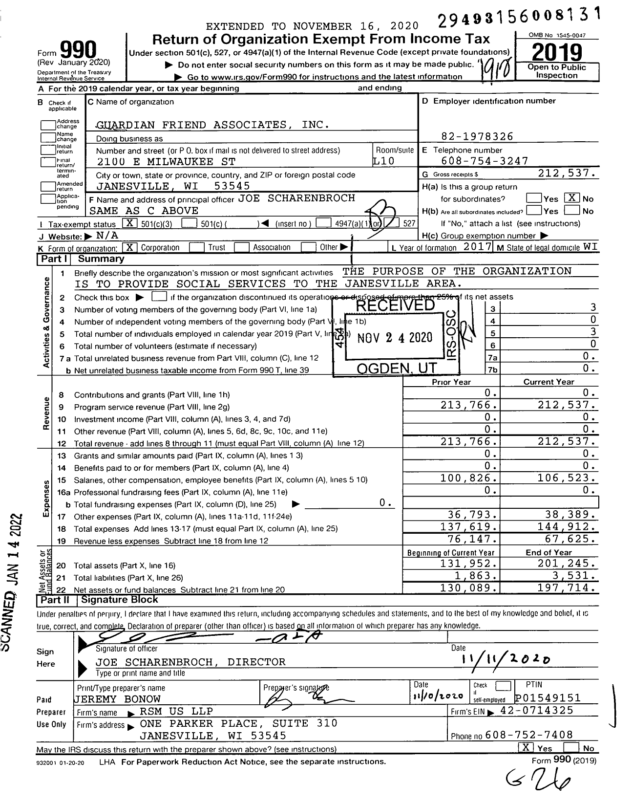 Image of first page of 2019 Form 990 for Guardian Friend Associates