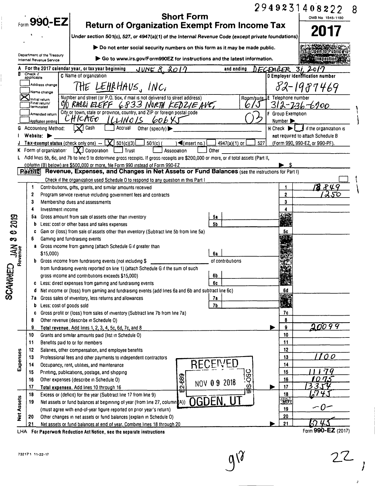 Image of first page of 2017 Form 990EZ for Lehrhaus