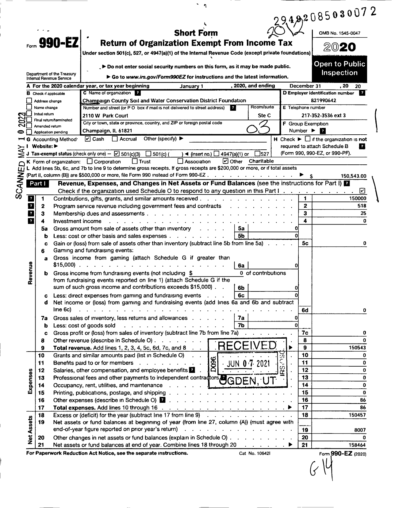 Image of first page of 2020 Form 990EZ for Champaign County Soil and Water Conservation District Foundation