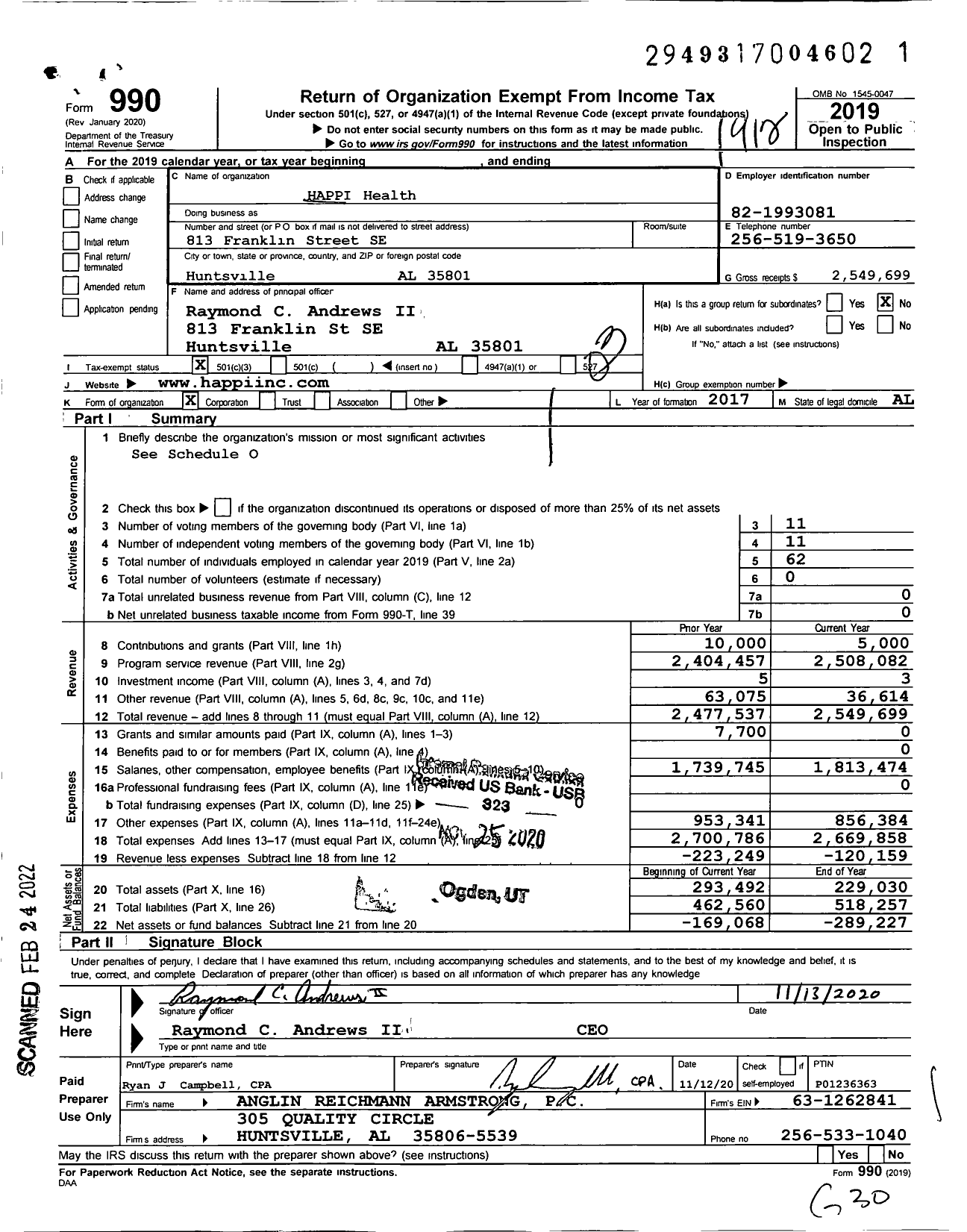 Image of first page of 2019 Form 990 for Happi Health