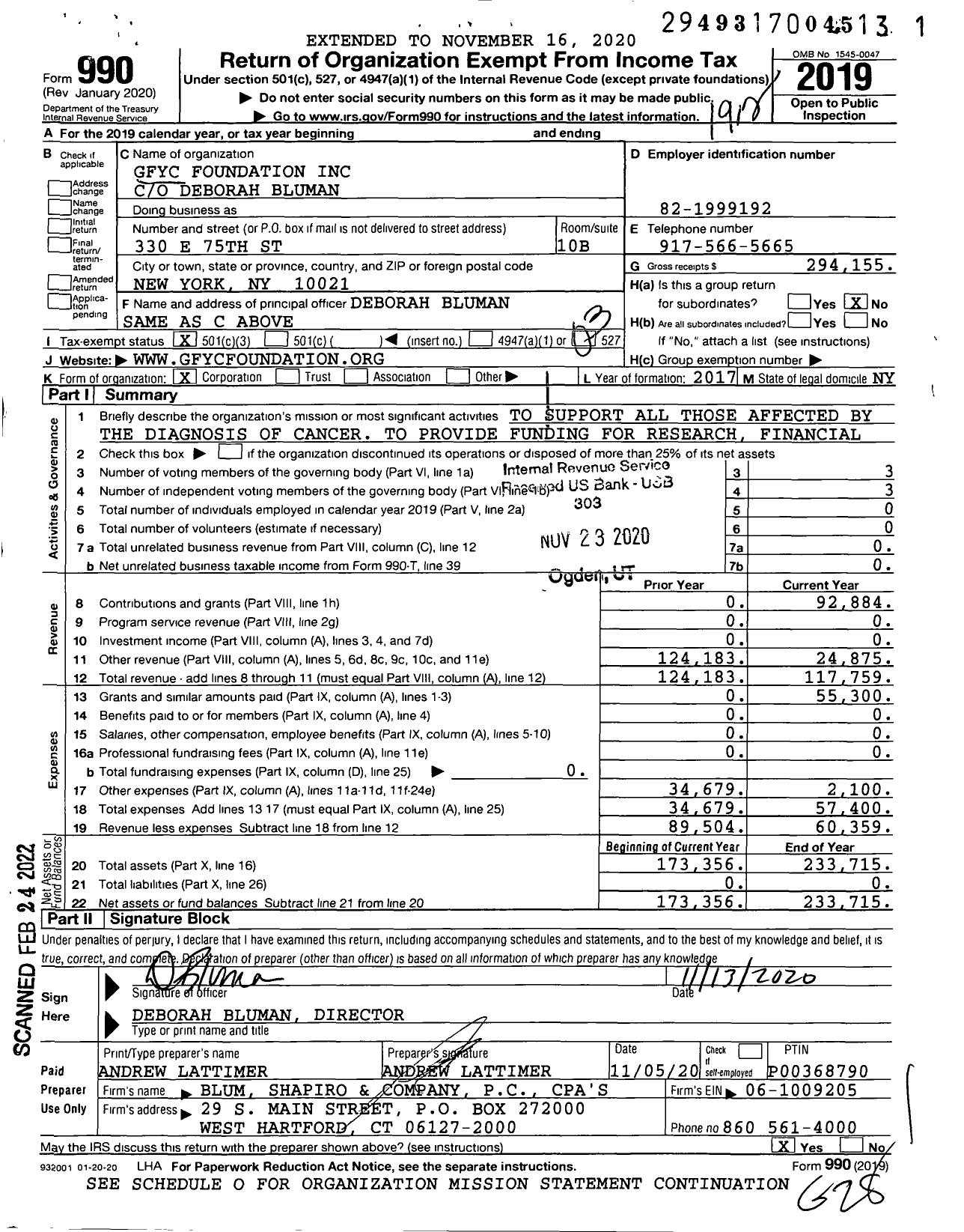 Image of first page of 2019 Form 990 for Gfyc Foundation