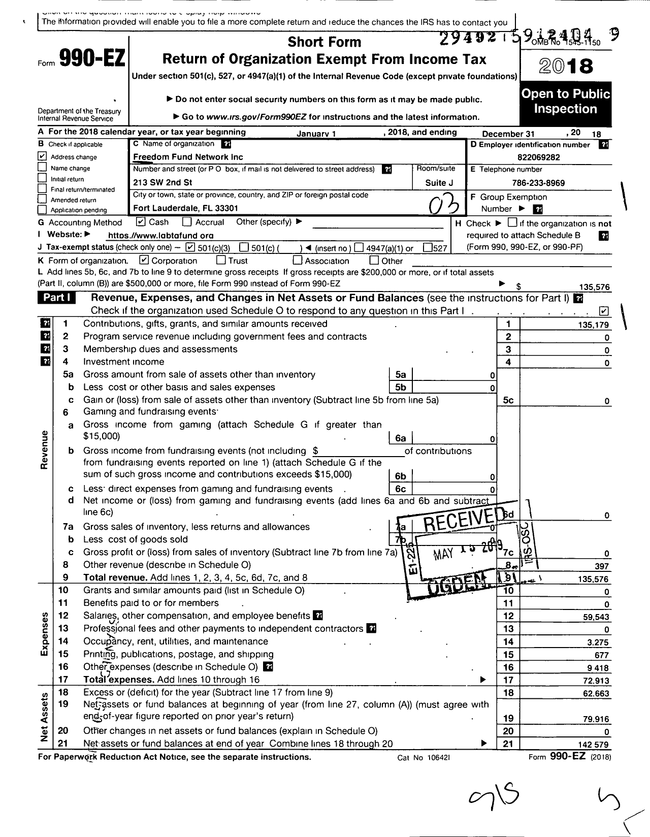 Image of first page of 2018 Form 990EZ for Freedom Fund Network