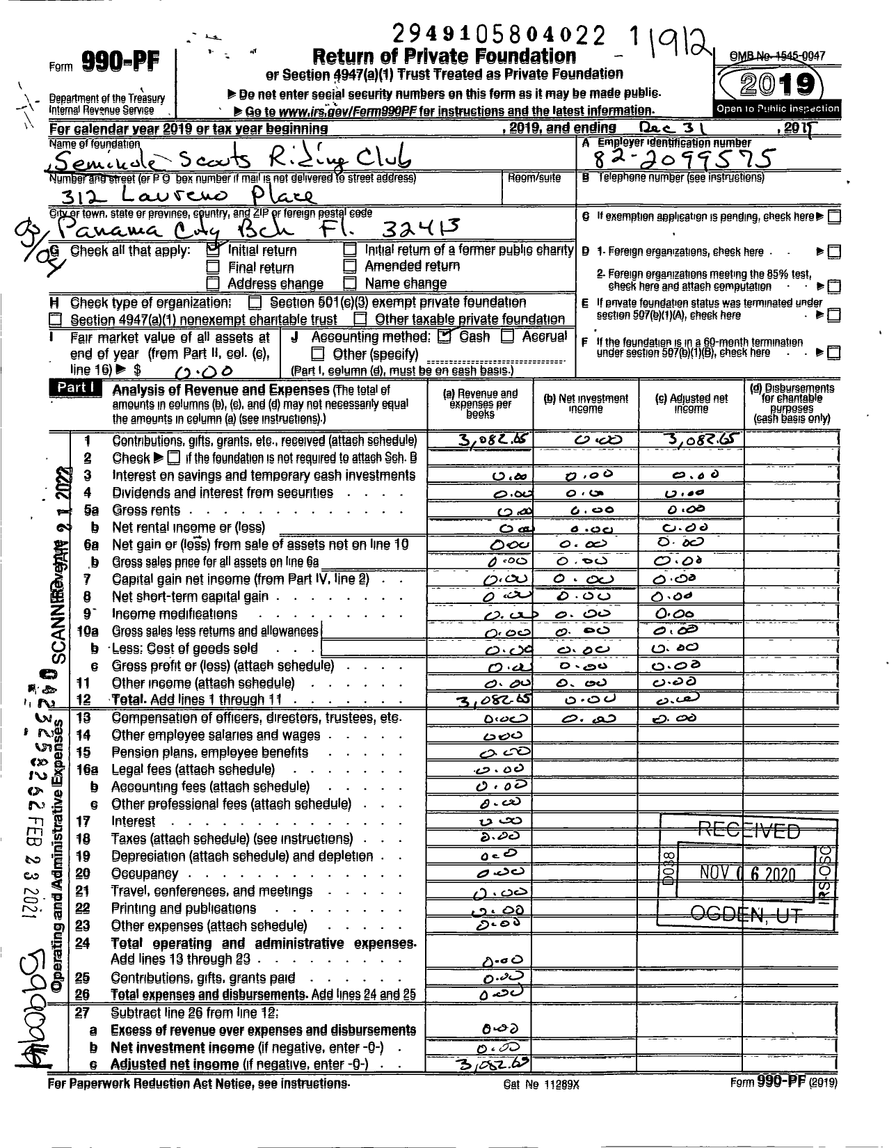 Image of first page of 2019 Form 990PF for Seminole Scouts RC