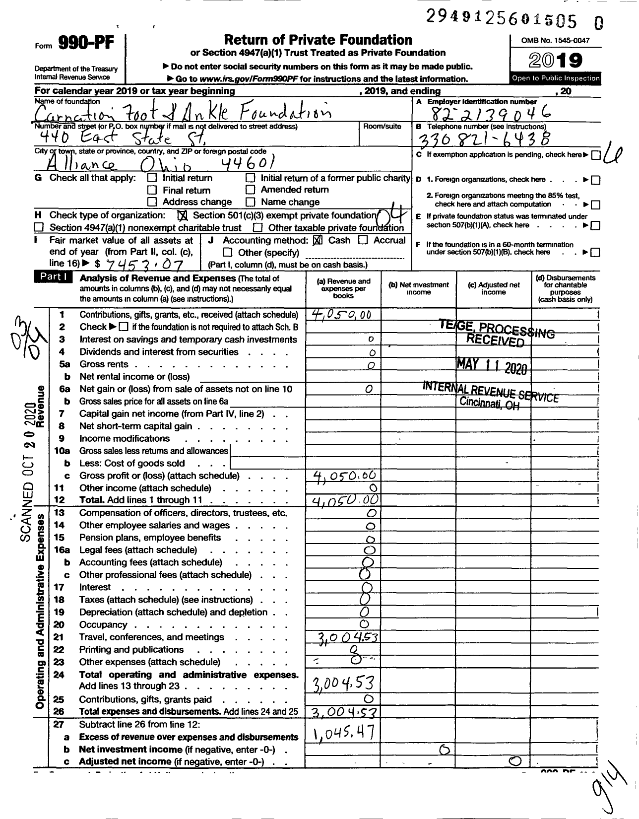 Image of first page of 2019 Form 990PR for Carnation Foot & Ankle Foundation