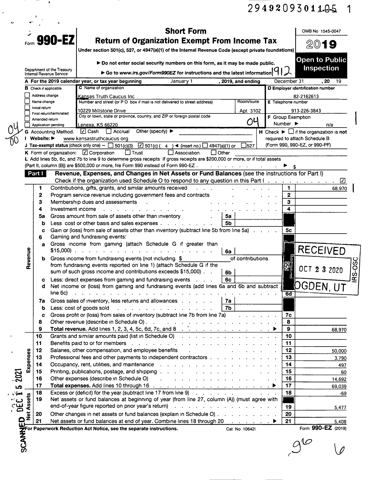 Image of first page of 2019 Form 990EO for Kansas Truth Caucus