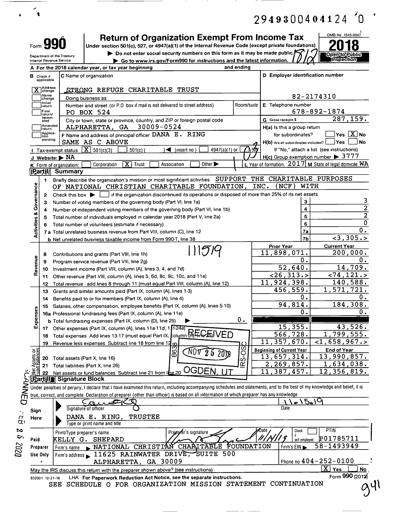 Image of first page of 2018 Form 990 for Strong Refuge Charitable Trust