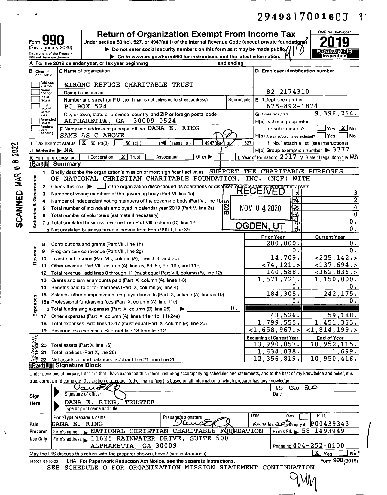 Image of first page of 2019 Form 990 for Strong Refuge Charitable Trust