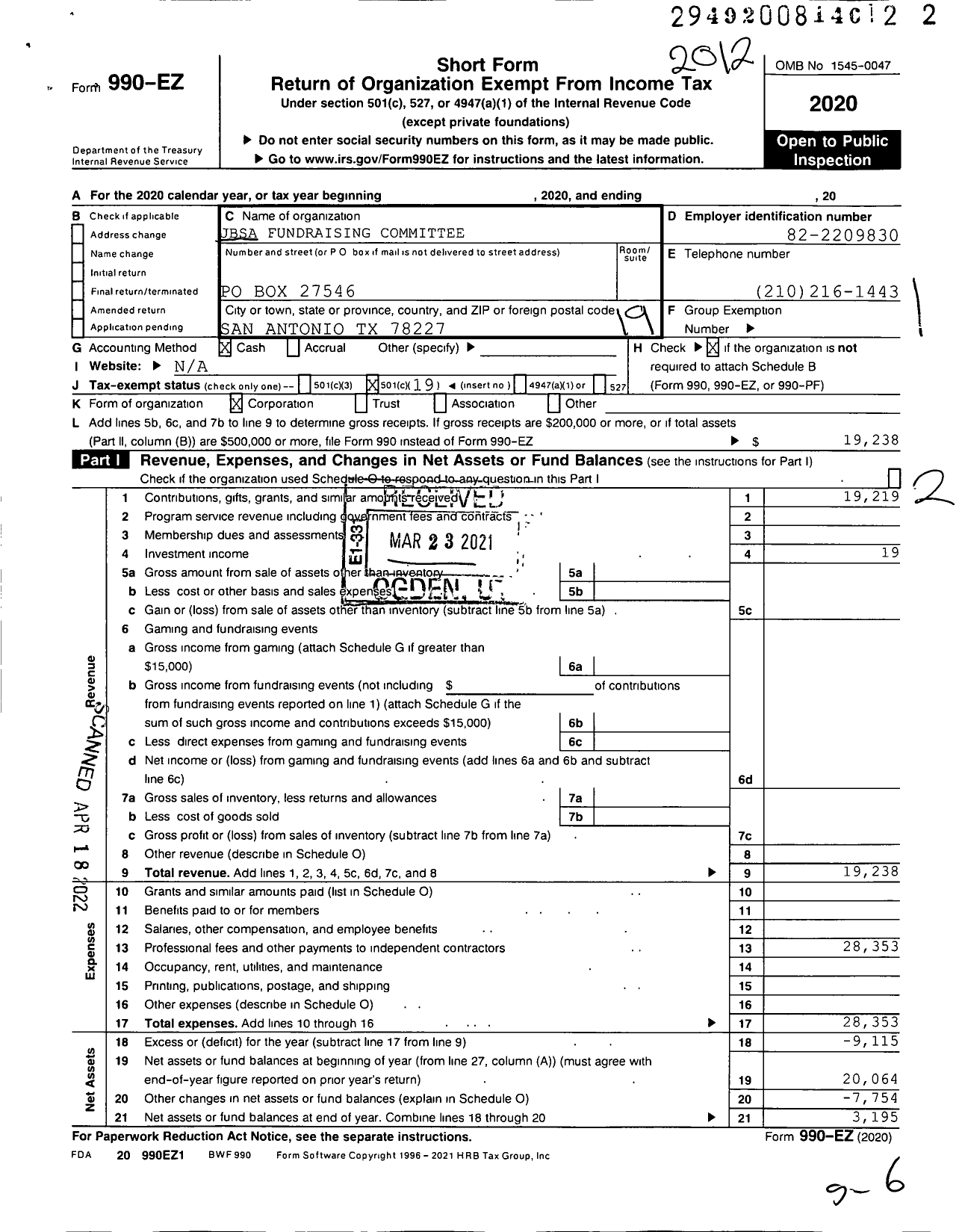 Image of first page of 2020 Form 990EO for Serve4Vets-Jbsafc17 Serve4Vets-Jbsafc17