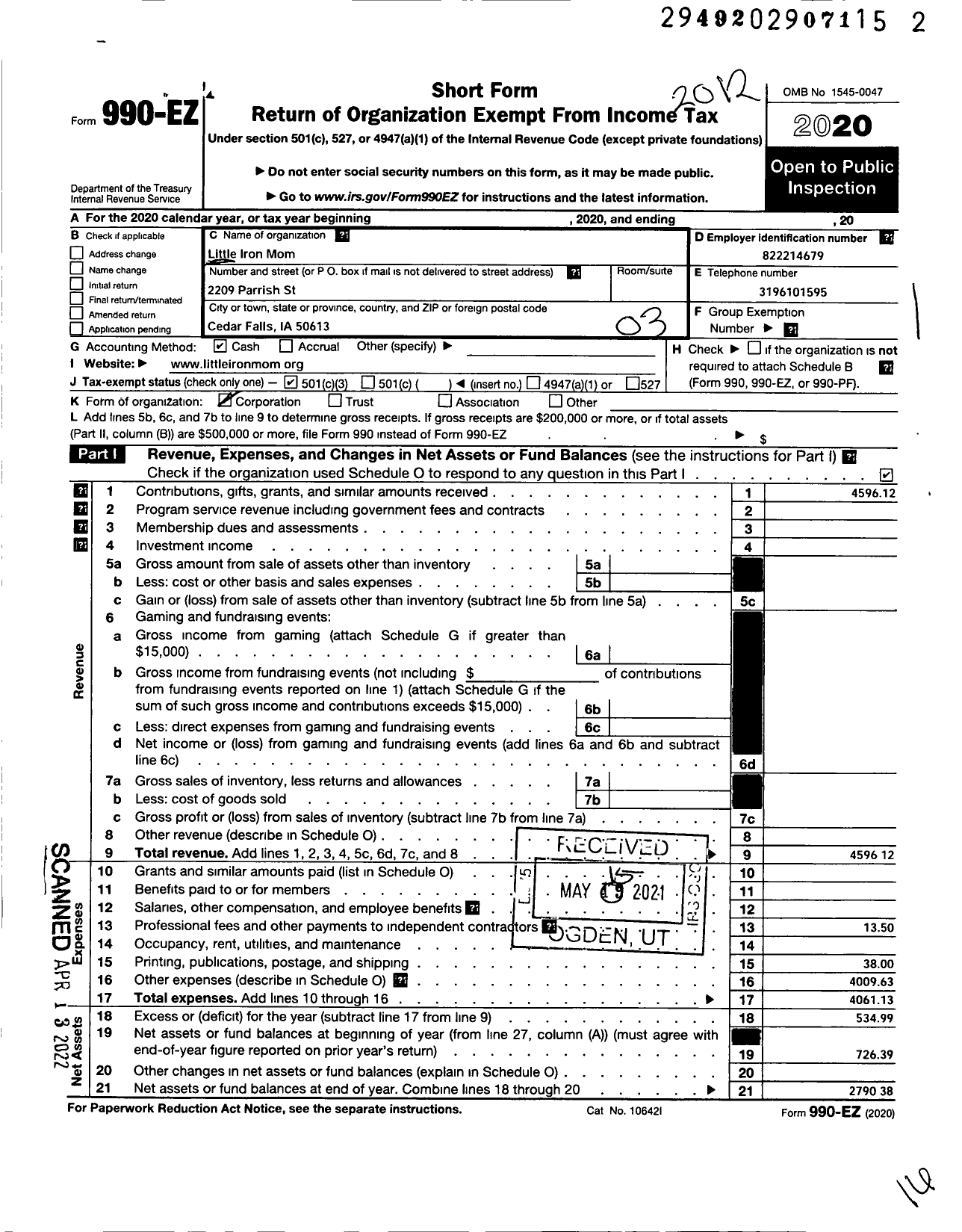 Image of first page of 2020 Form 990EZ for World Grace Project