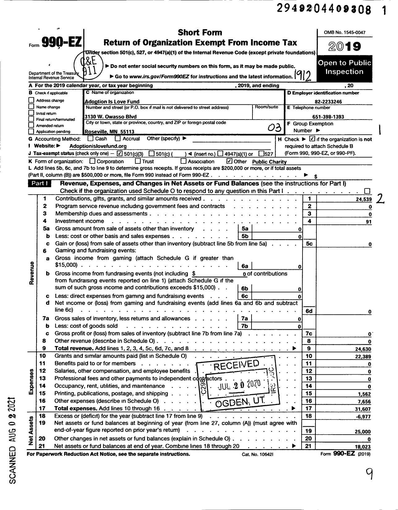 Image of first page of 2019 Form 990EZ for Adoption Is Love Fund