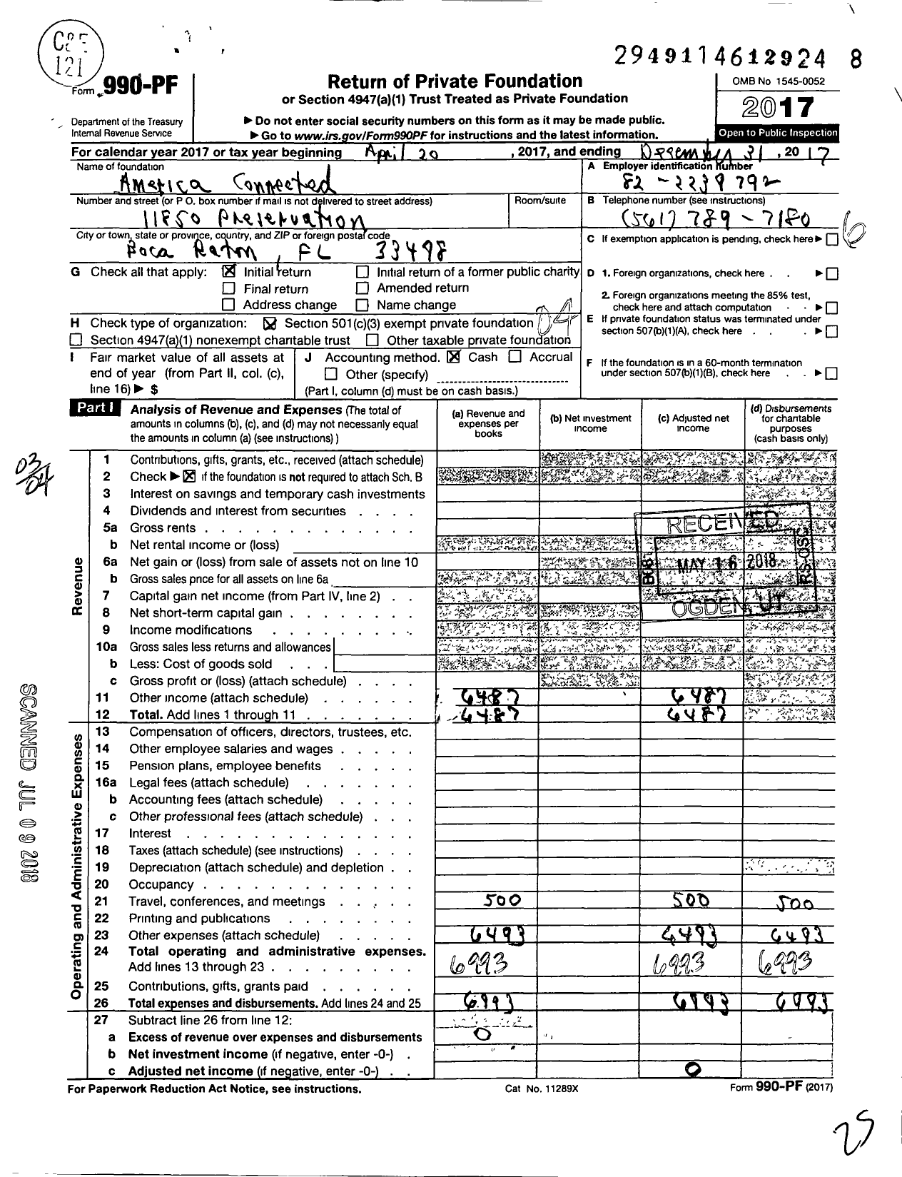 Image of first page of 2017 Form 990PF for America Connected