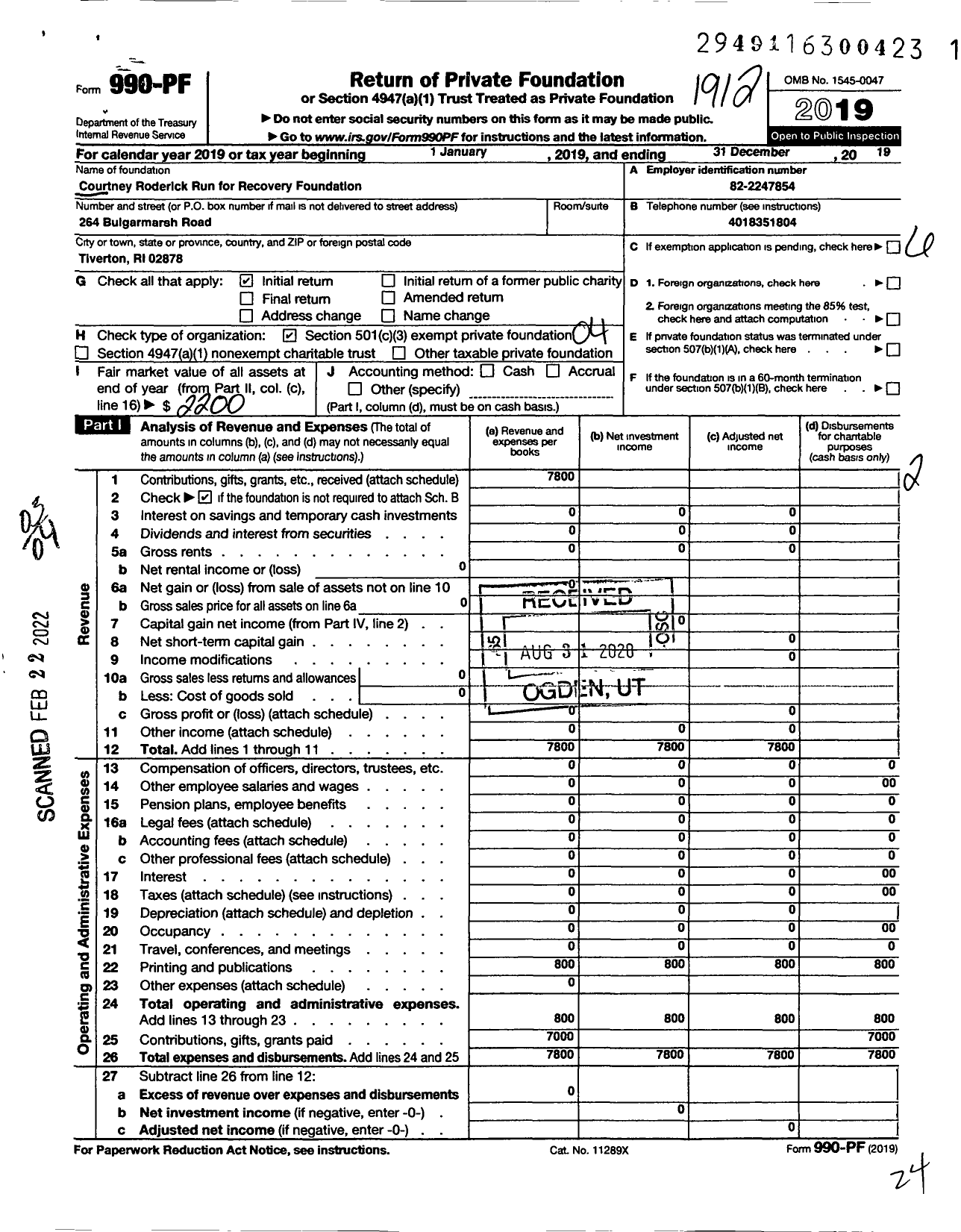 Image of first page of 2019 Form 990PF for Courtney Roderick Run for Recovery