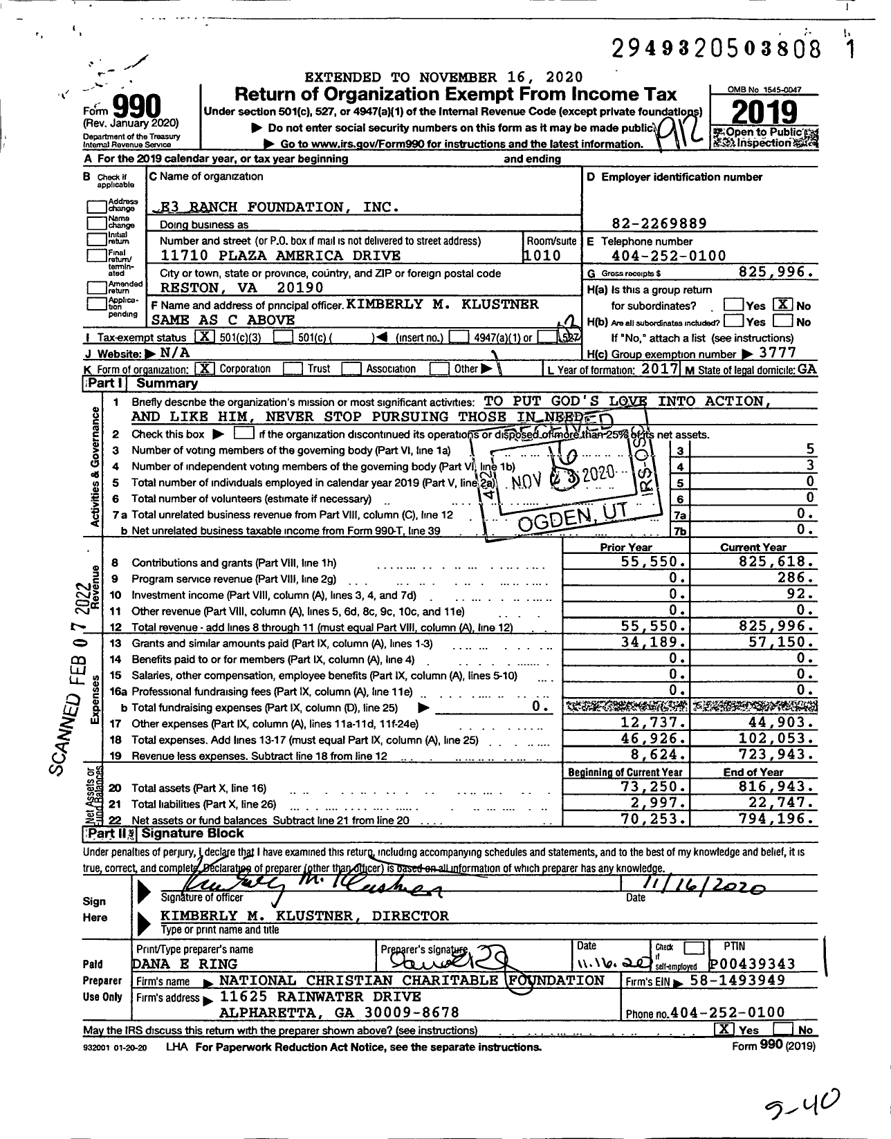 Image of first page of 2019 Form 990 for E3 Ranch Foundation