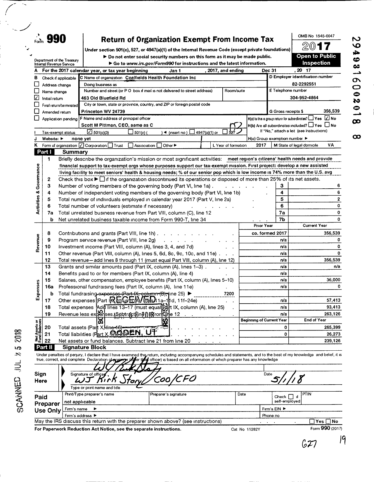 Image of first page of 2017 Form 990 for Coalfields Health Foundation