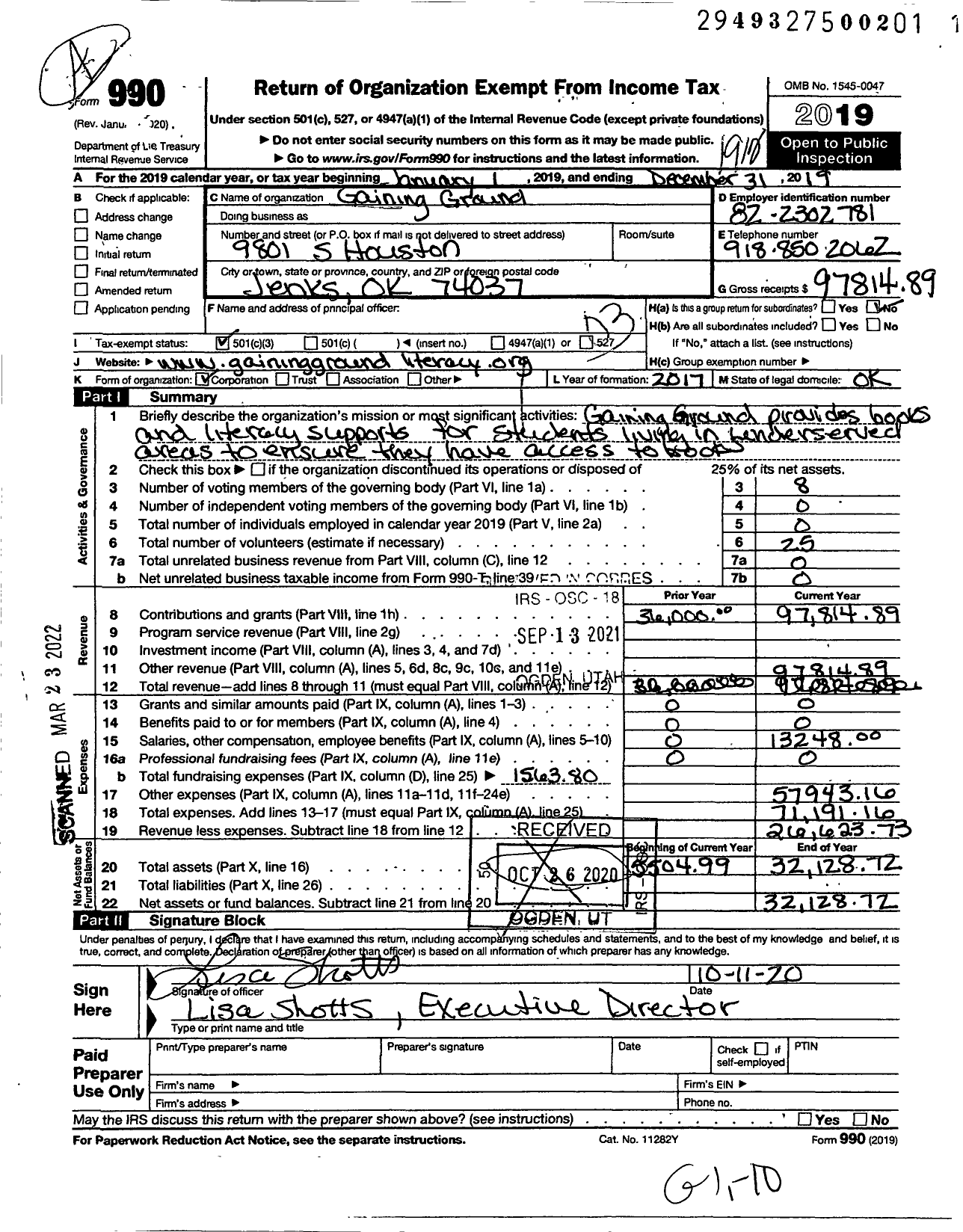 Image of first page of 2019 Form 990 for Gaining Ground