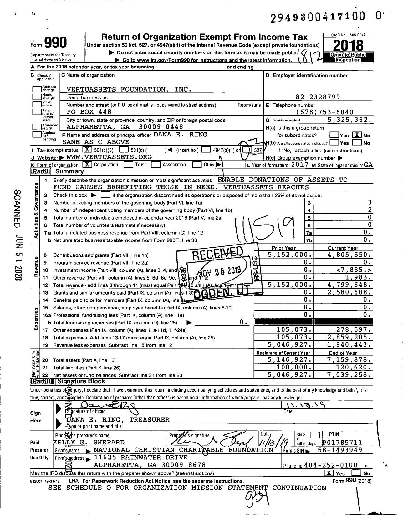 Image of first page of 2018 Form 990 for Vertuassets Foundation