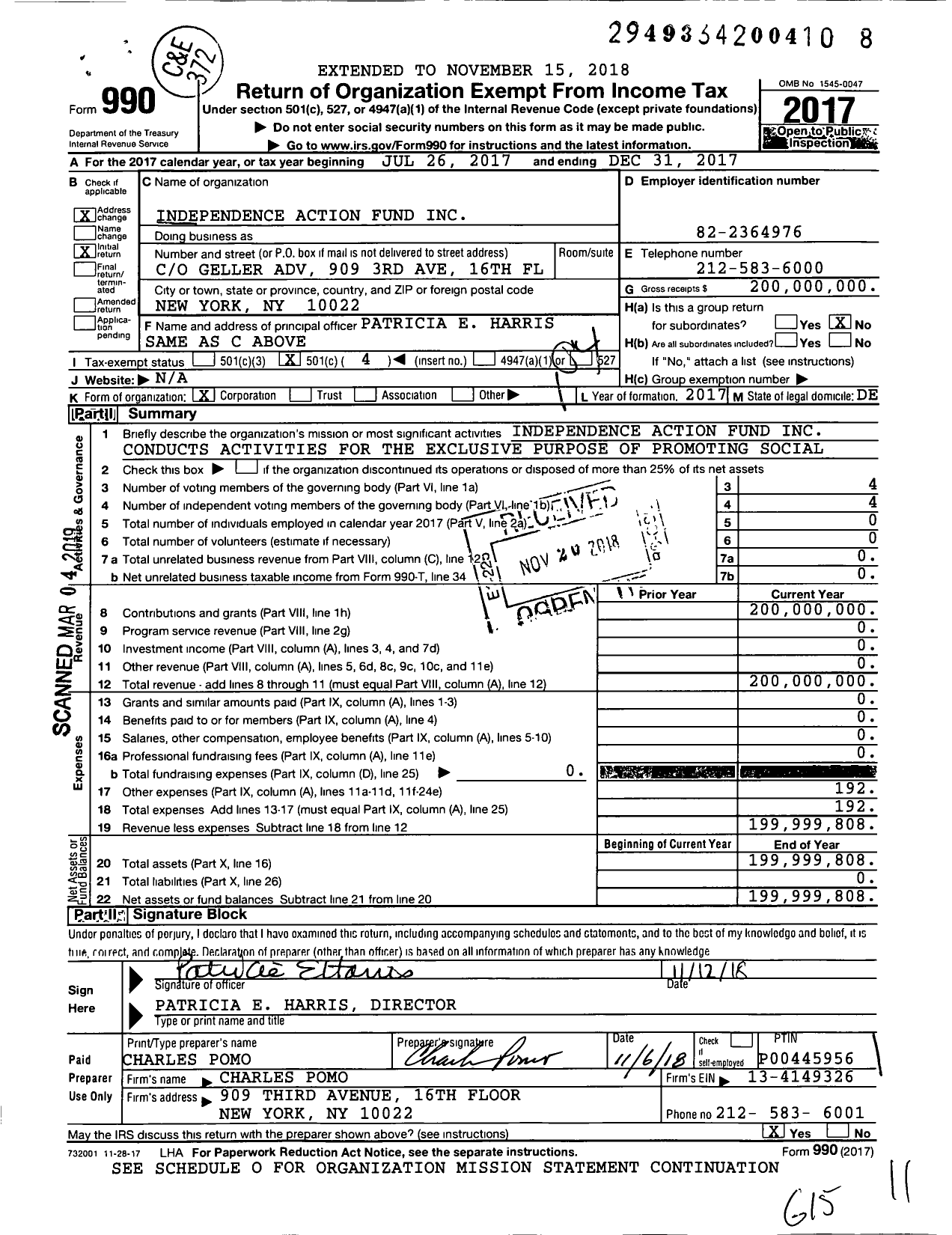 Image of first page of 2017 Form 990O for Fernwood Group Fund