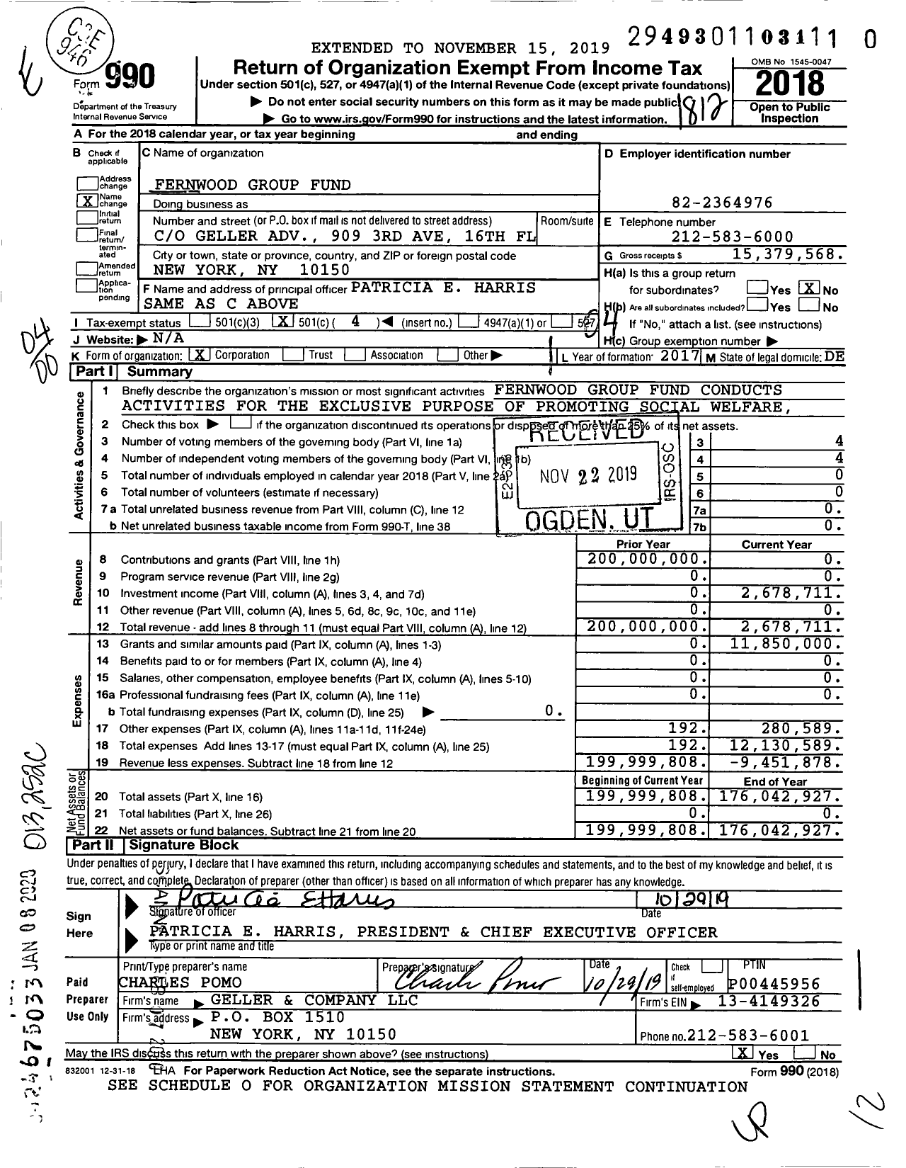 Image of first page of 2018 Form 990O for Fernwood Group Fund