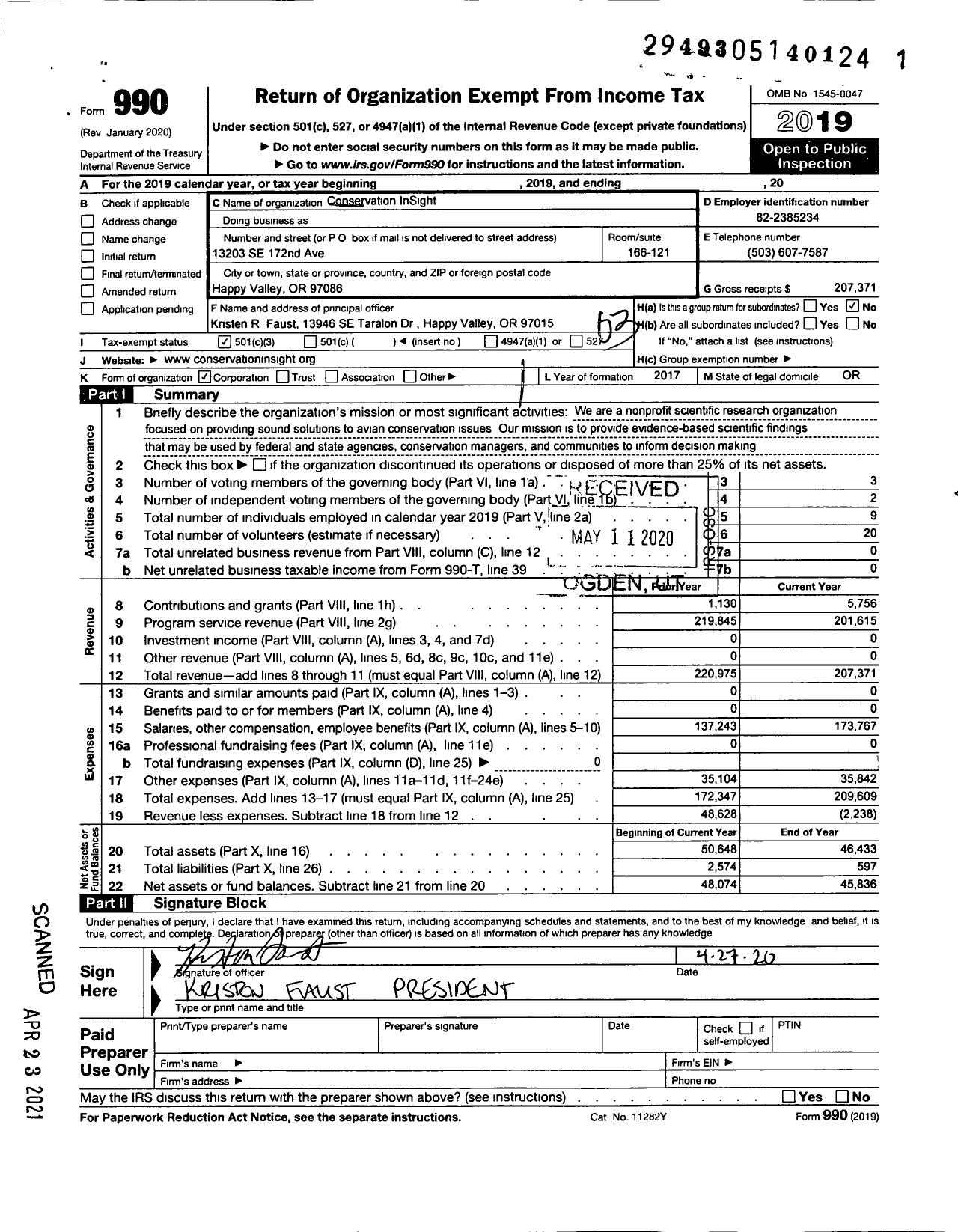 Image of first page of 2019 Form 990 for Conservation Insight