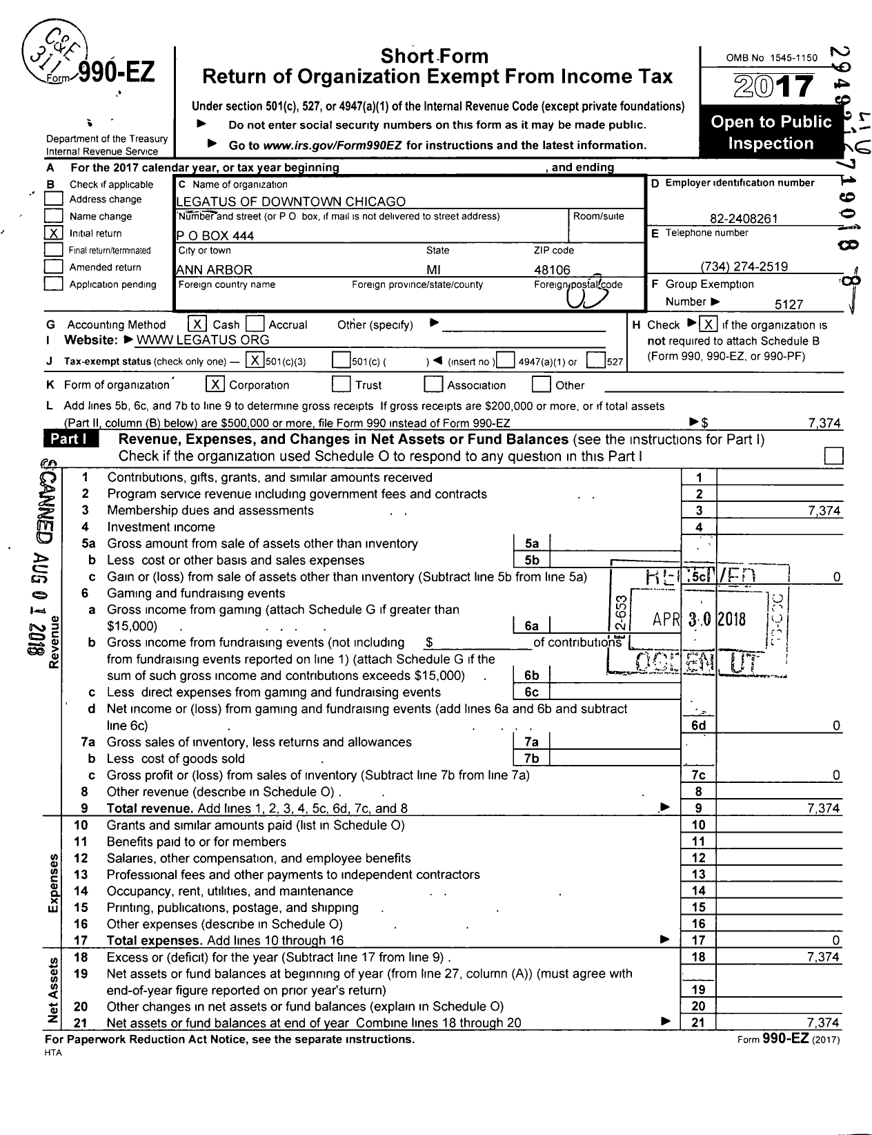 Image of first page of 2017 Form 990EZ for Legatus