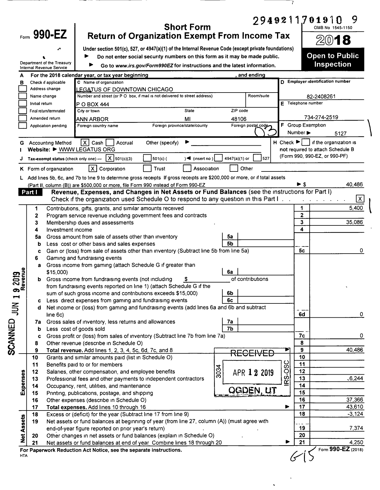 Image of first page of 2018 Form 990EZ for Legatus