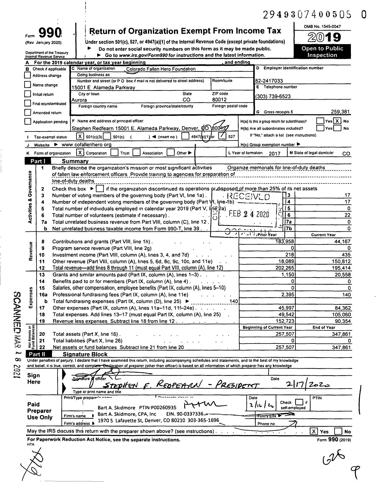 Image of first page of 2019 Form 990 for Colorado Fallen Hero Foundation