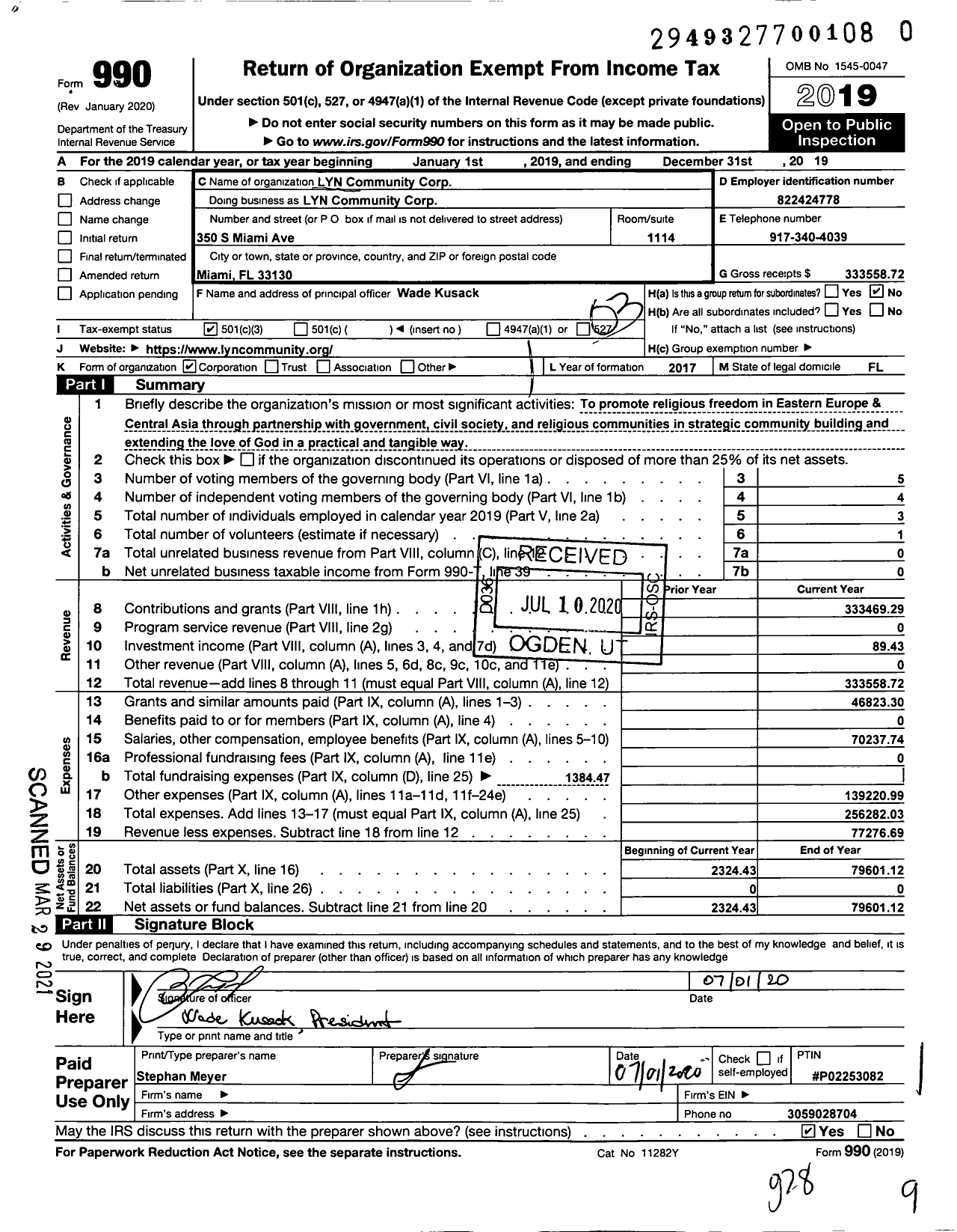 Image of first page of 2019 Form 990 for LYN Community Corp