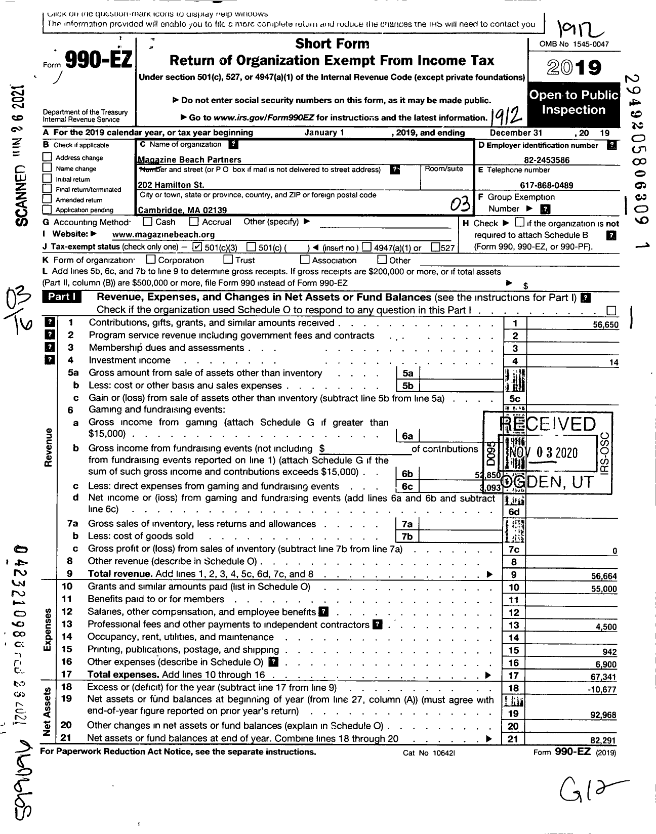 Image of first page of 2019 Form 990EZ for Magazine Beach Partners