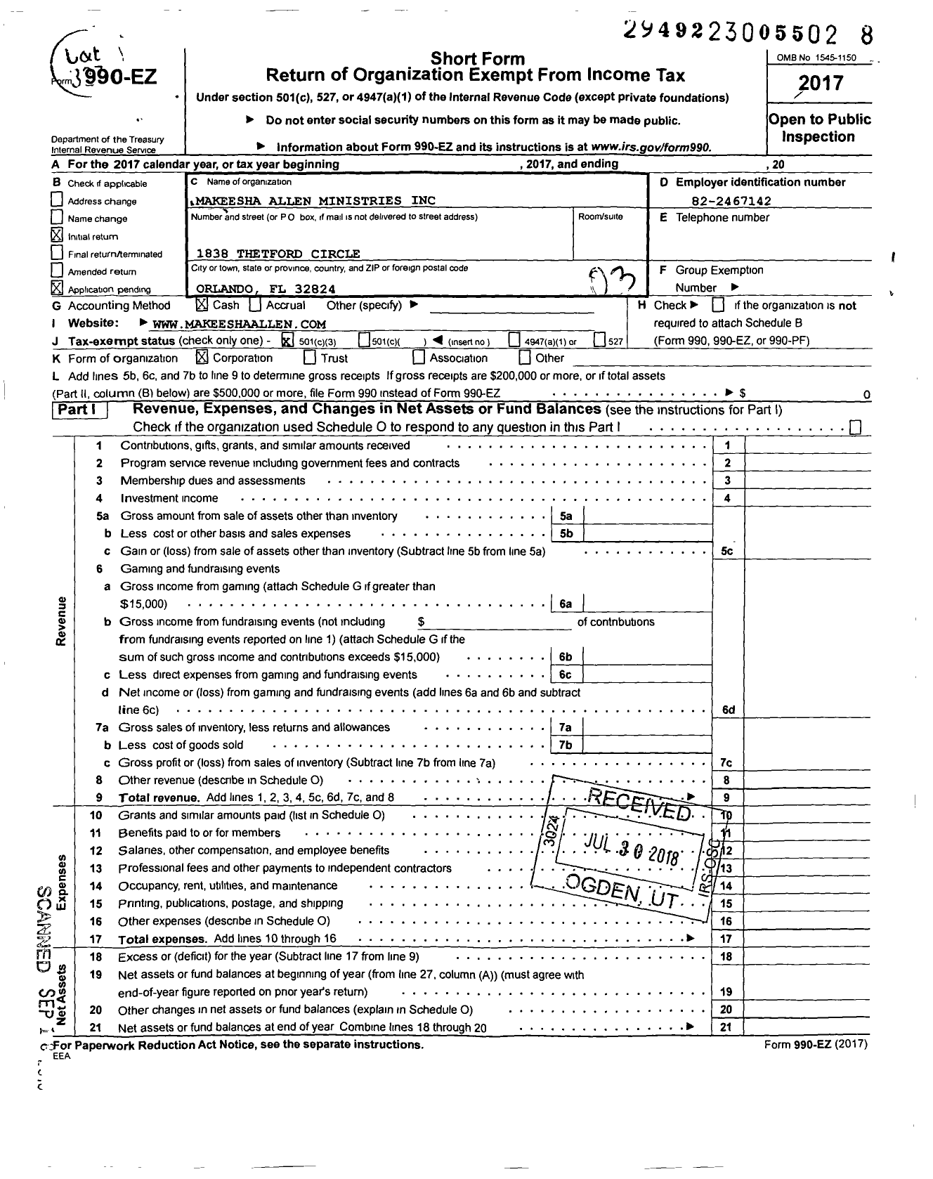 Image of first page of 2017 Form 990EZ for Makeesha Allen Ministries