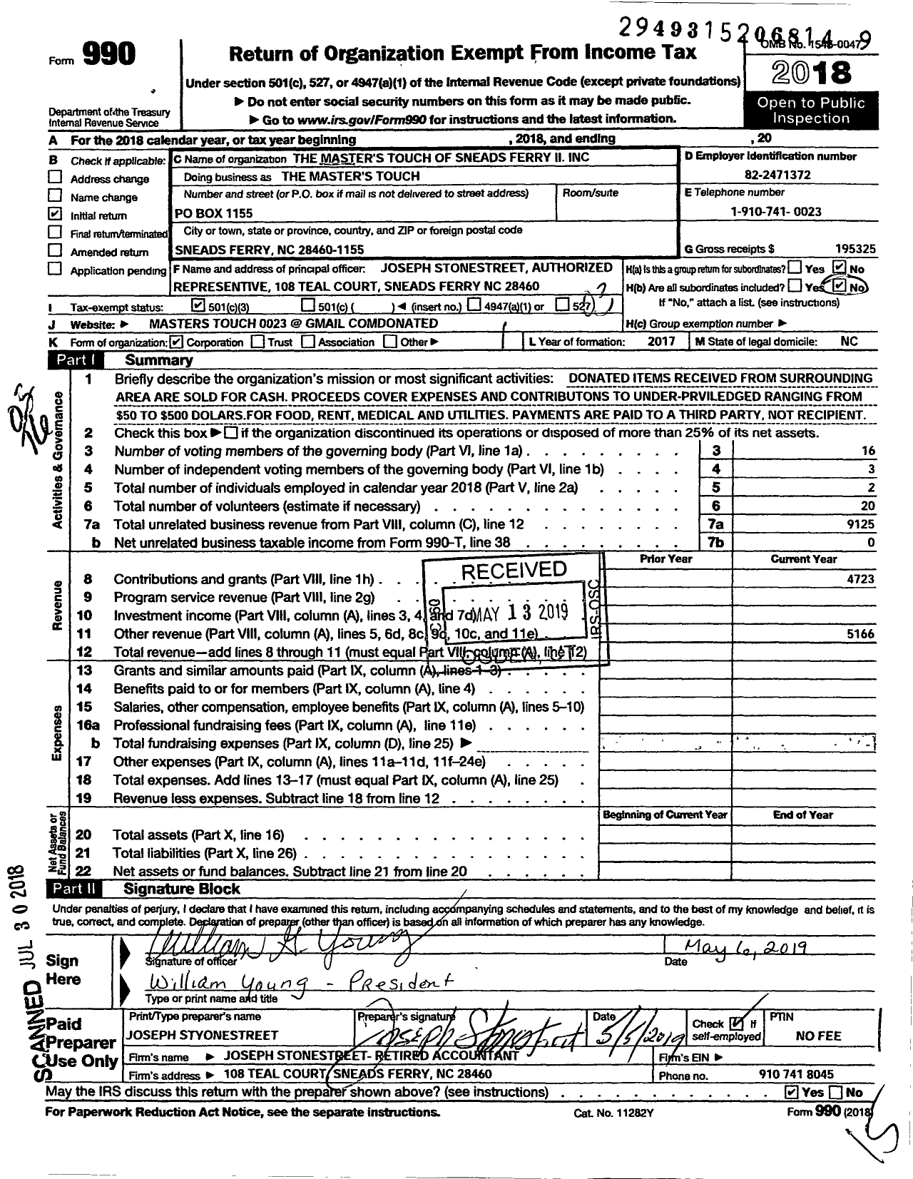 Image of first page of 2018 Form 990 for The Master's Touch