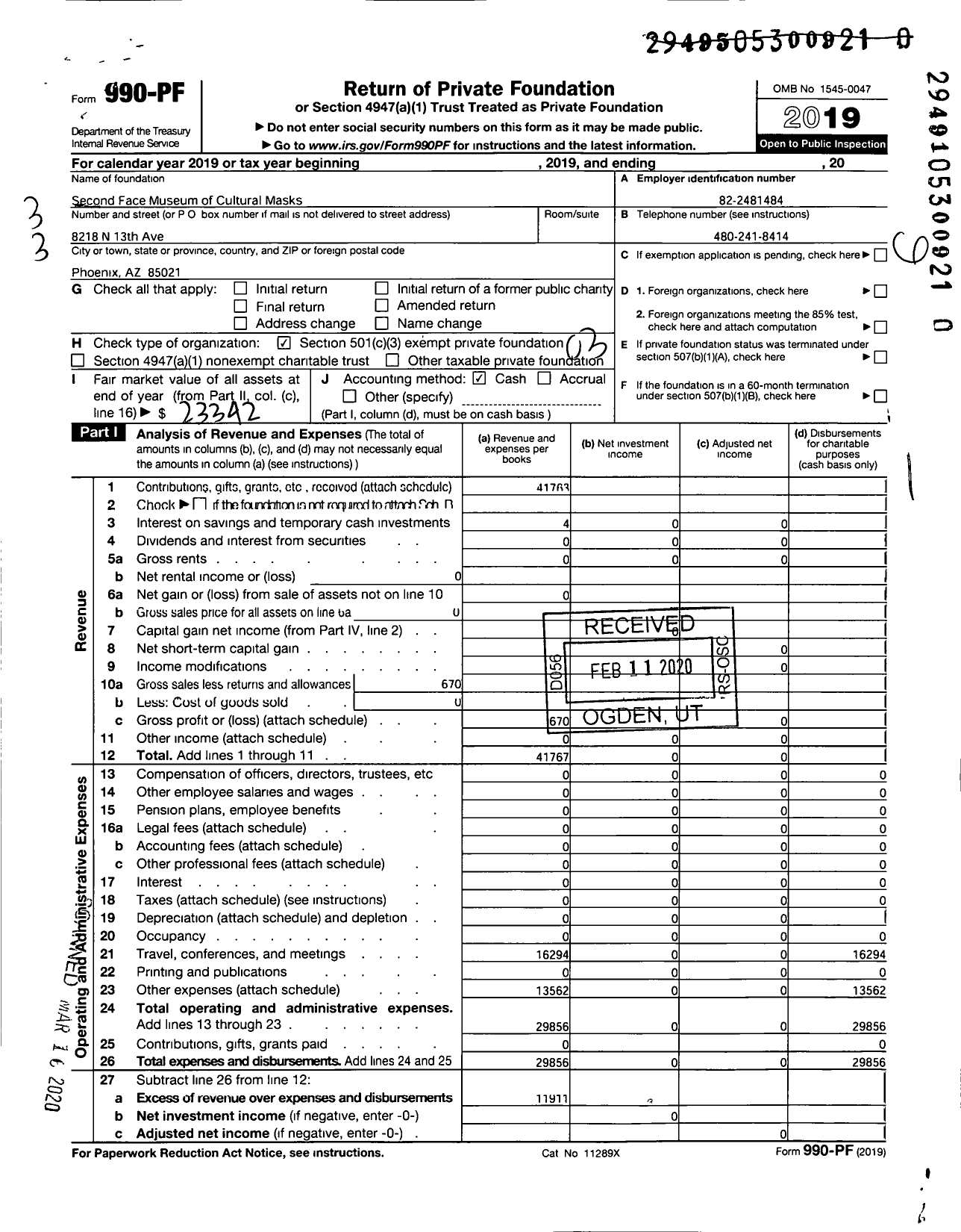 Image of first page of 2019 Form 990PR for Second Face Museum of Cultural Masks