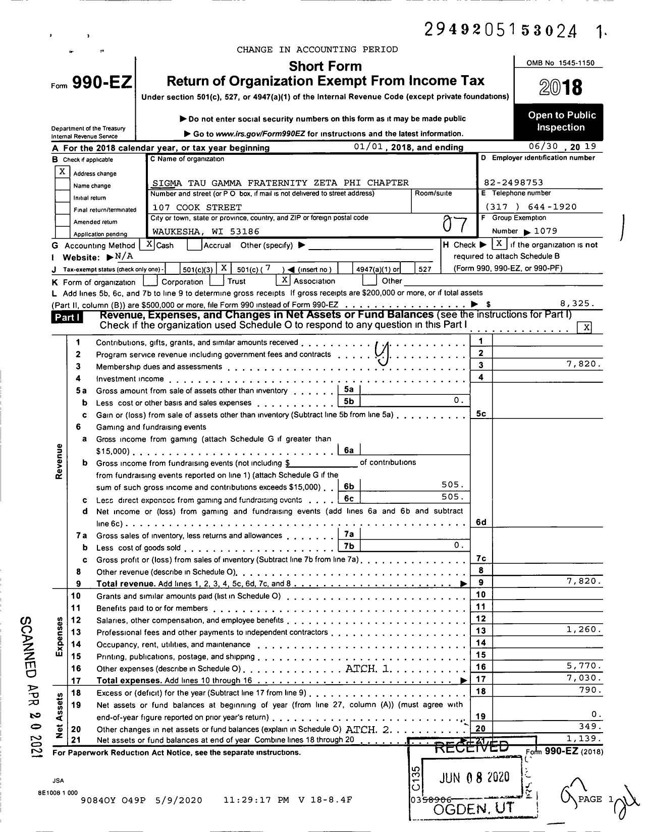 Image of first page of 2018 Form 990EO for Zeta Phi Associate Chapter