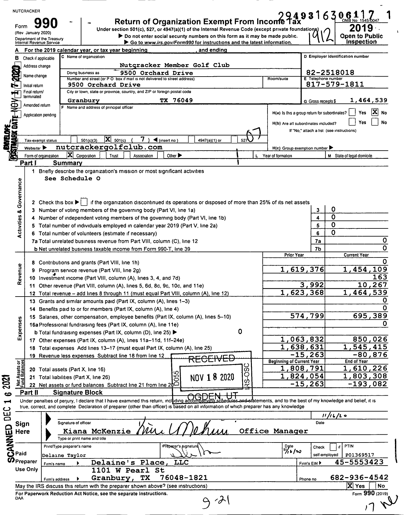 Image of first page of 2019 Form 990O for Nutcracker Member Golf Club