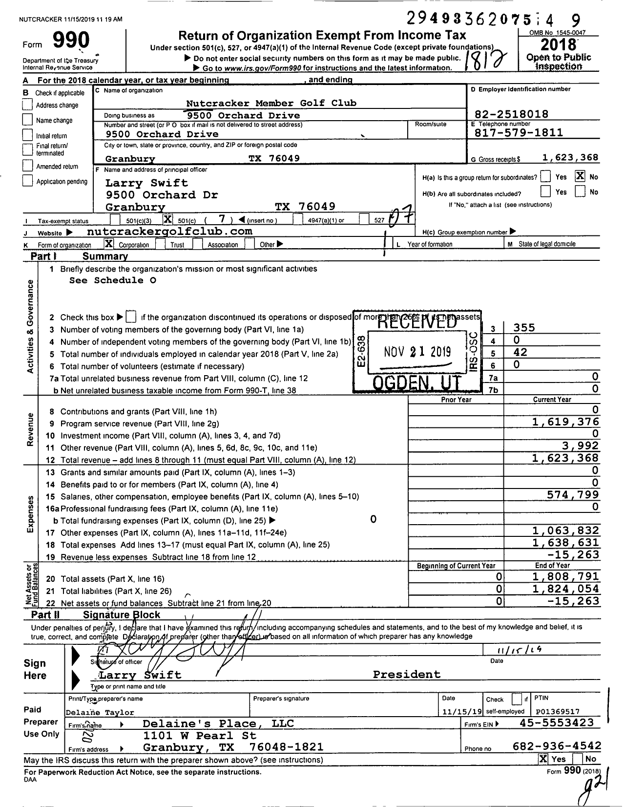 Image of first page of 2018 Form 990O for Nutcracker Member Golf Club