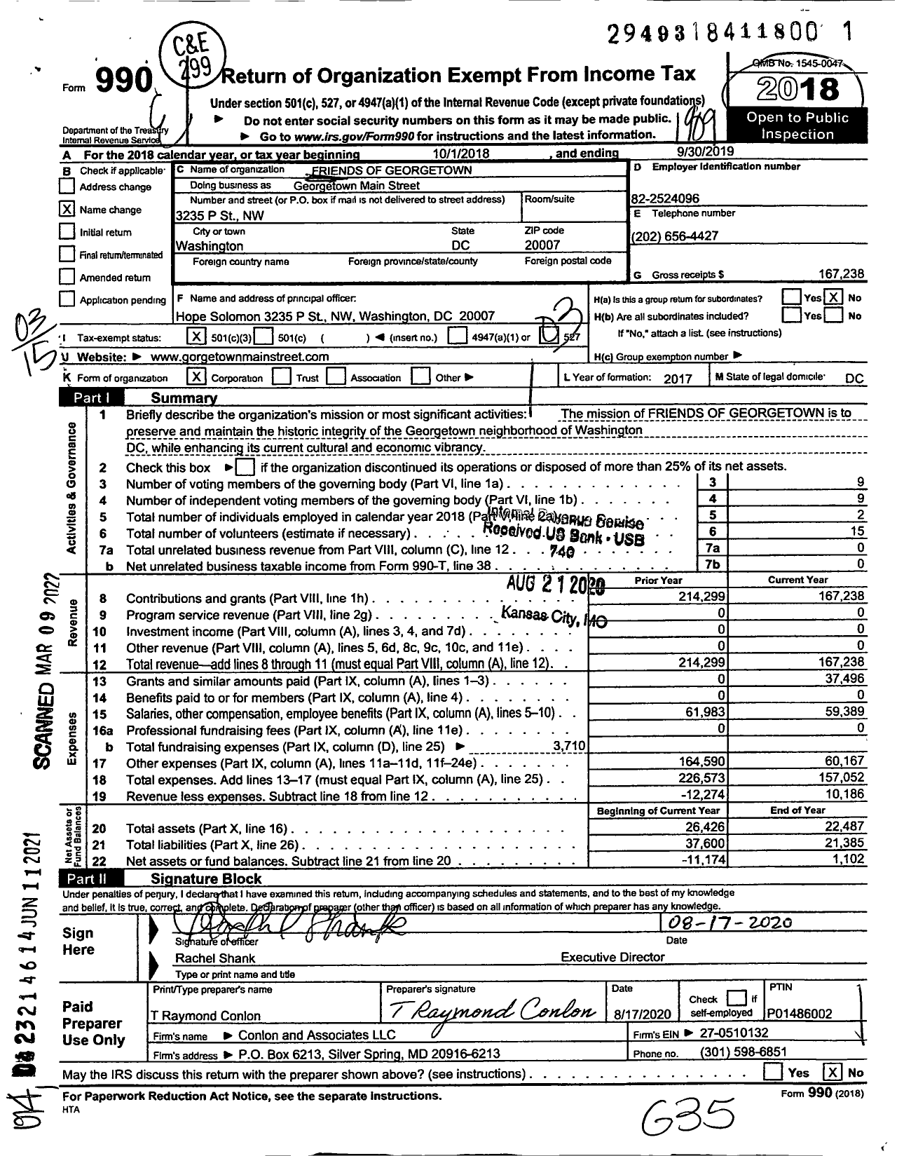 Image of first page of 2018 Form 990 for Georgetown Main Street