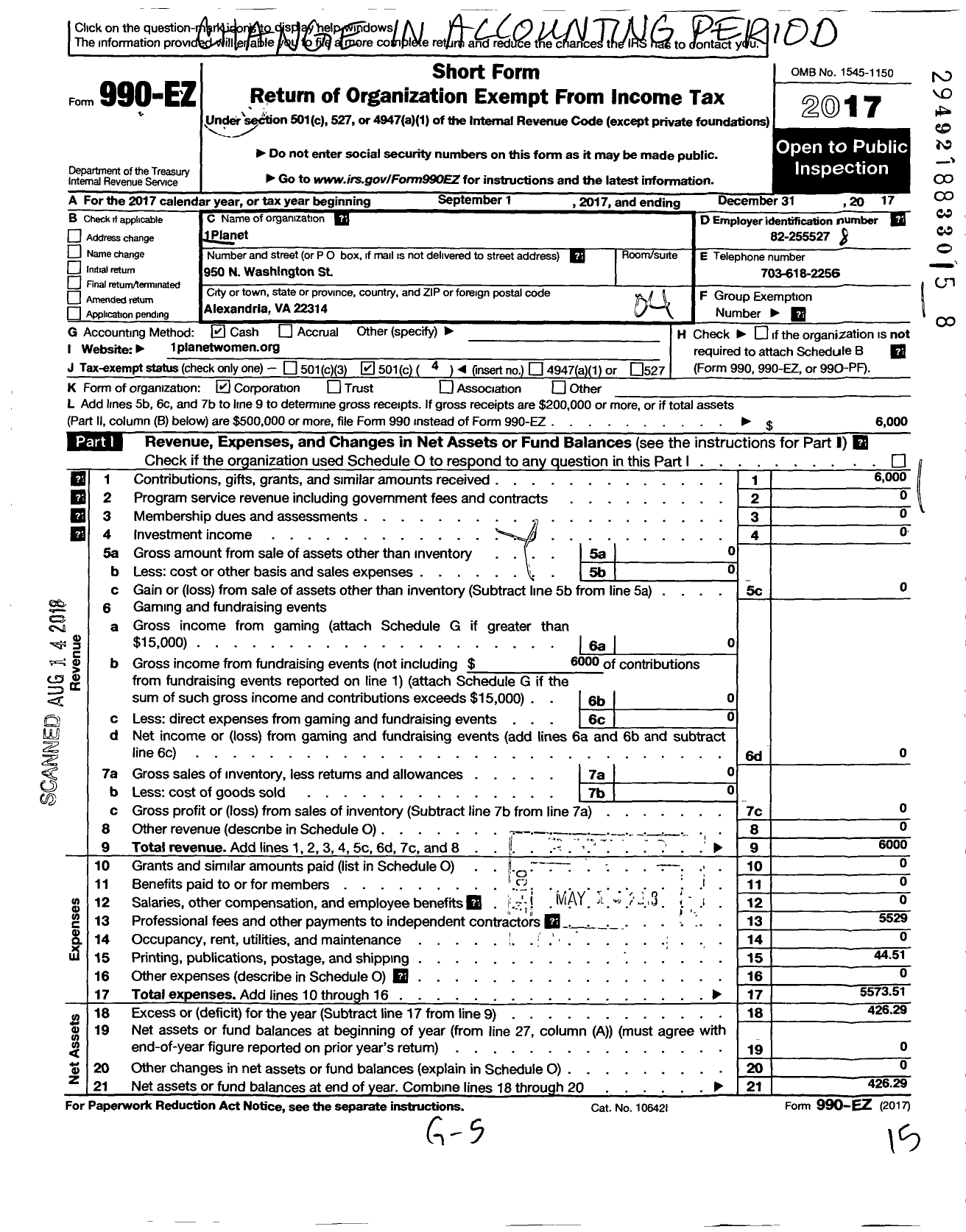 Image of first page of 2017 Form 990EO for 1planet