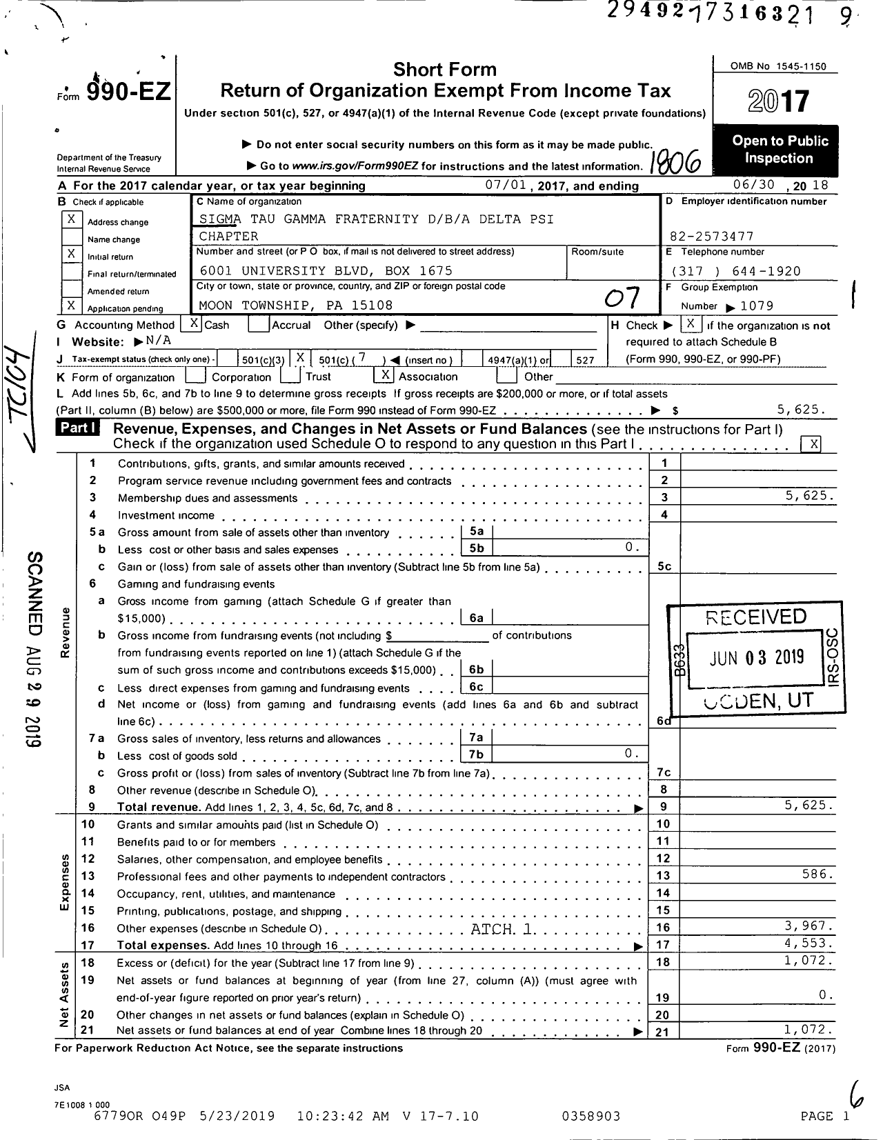 Image of first page of 2017 Form 990EO for Sigma Tau Gamma Fraternity / Delta Psi