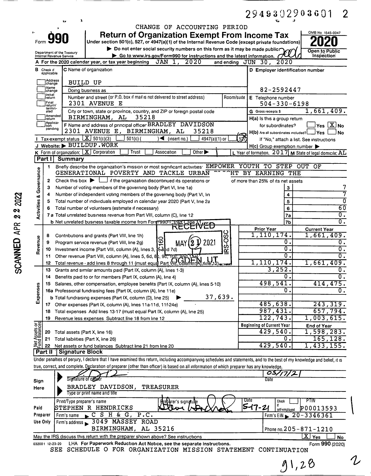 Image of first page of 2019 Form 990 for Build Up