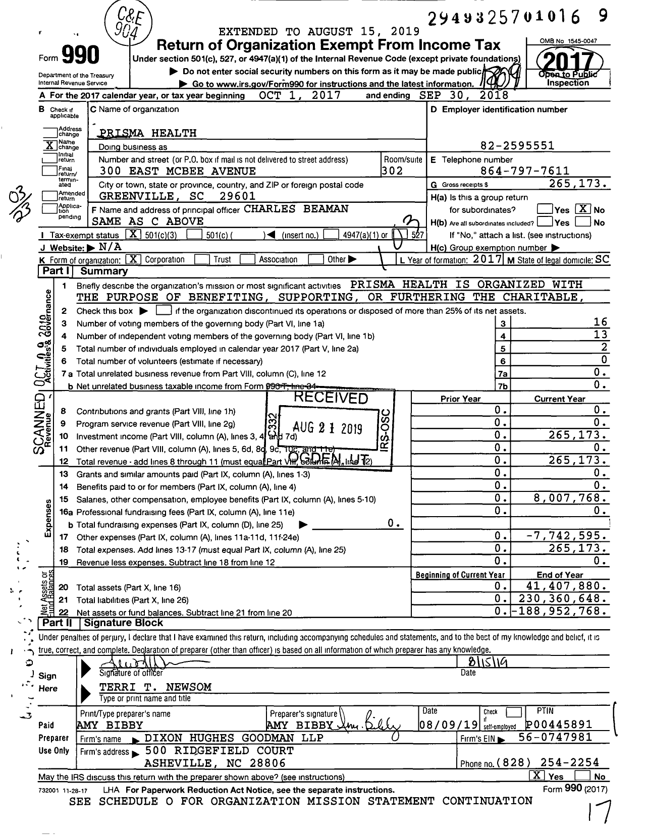 Image of first page of 2017 Form 990 for Prisma Health
