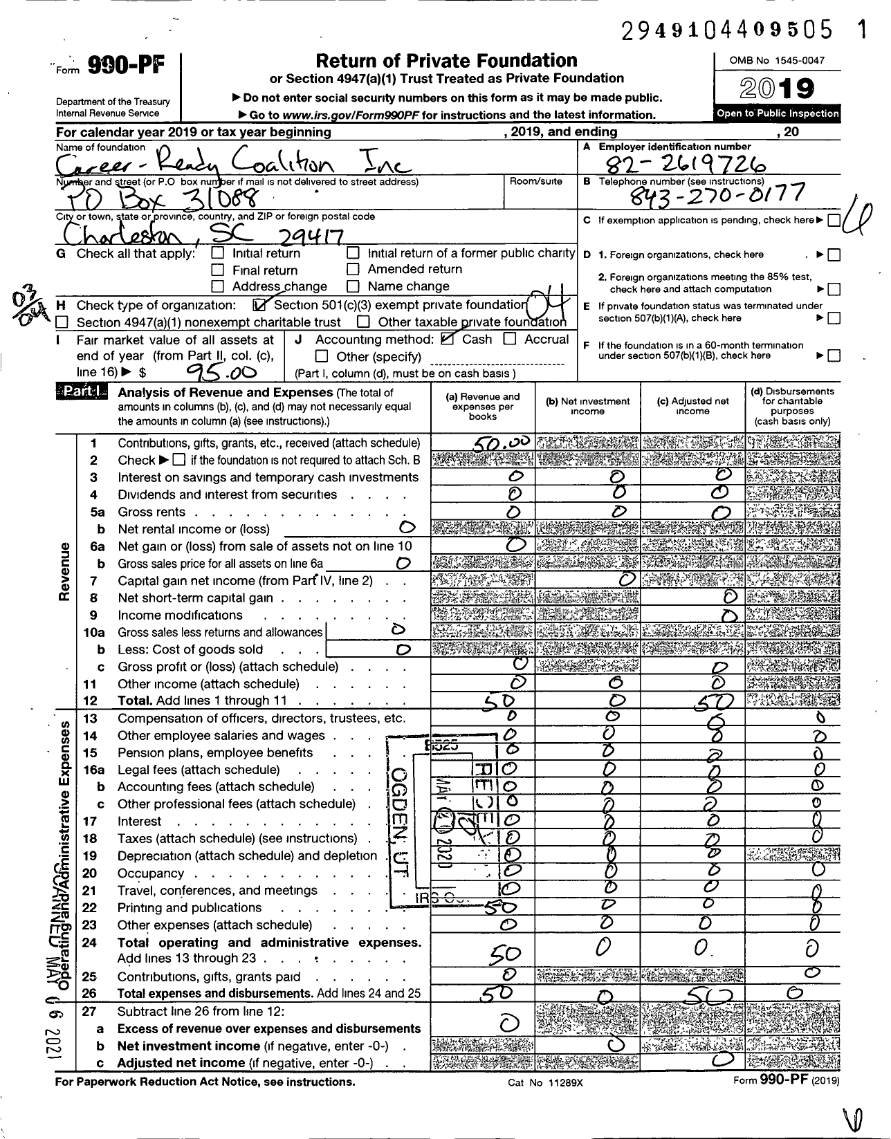 Image of first page of 2019 Form 990PF for Career-Ready Coalition