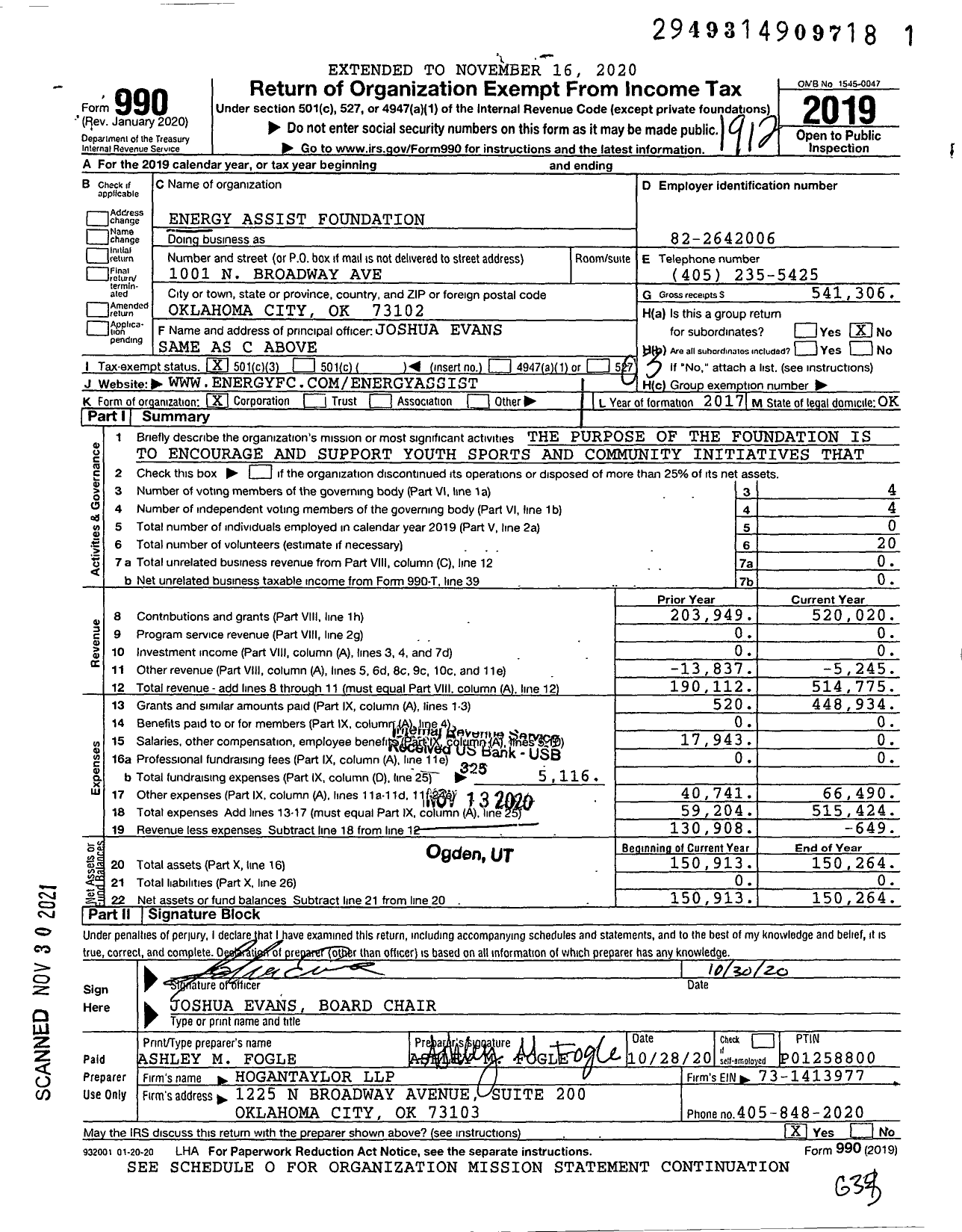 Image of first page of 2019 Form 990 for Energy Assist Foundation