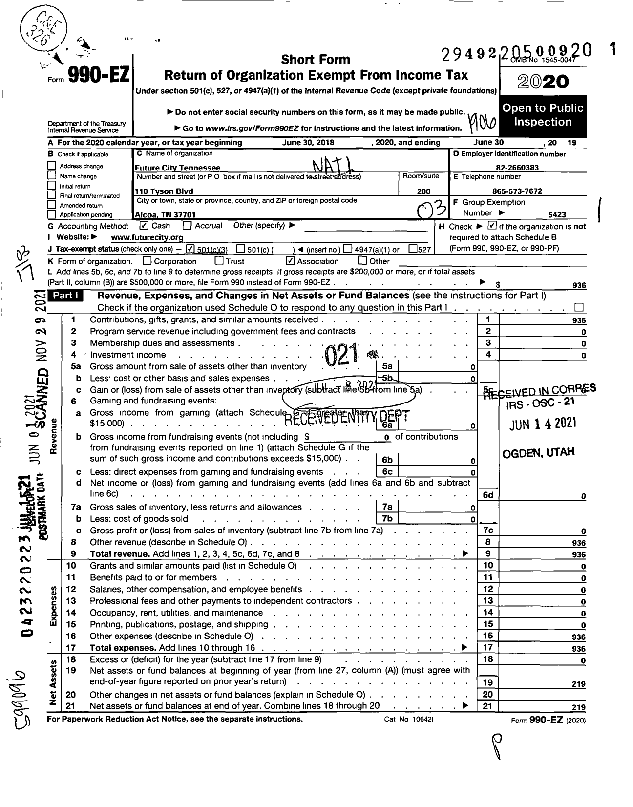 Image of first page of 2018 Form 990EZ for National Engineers Week Foundation / Future City Tennessee