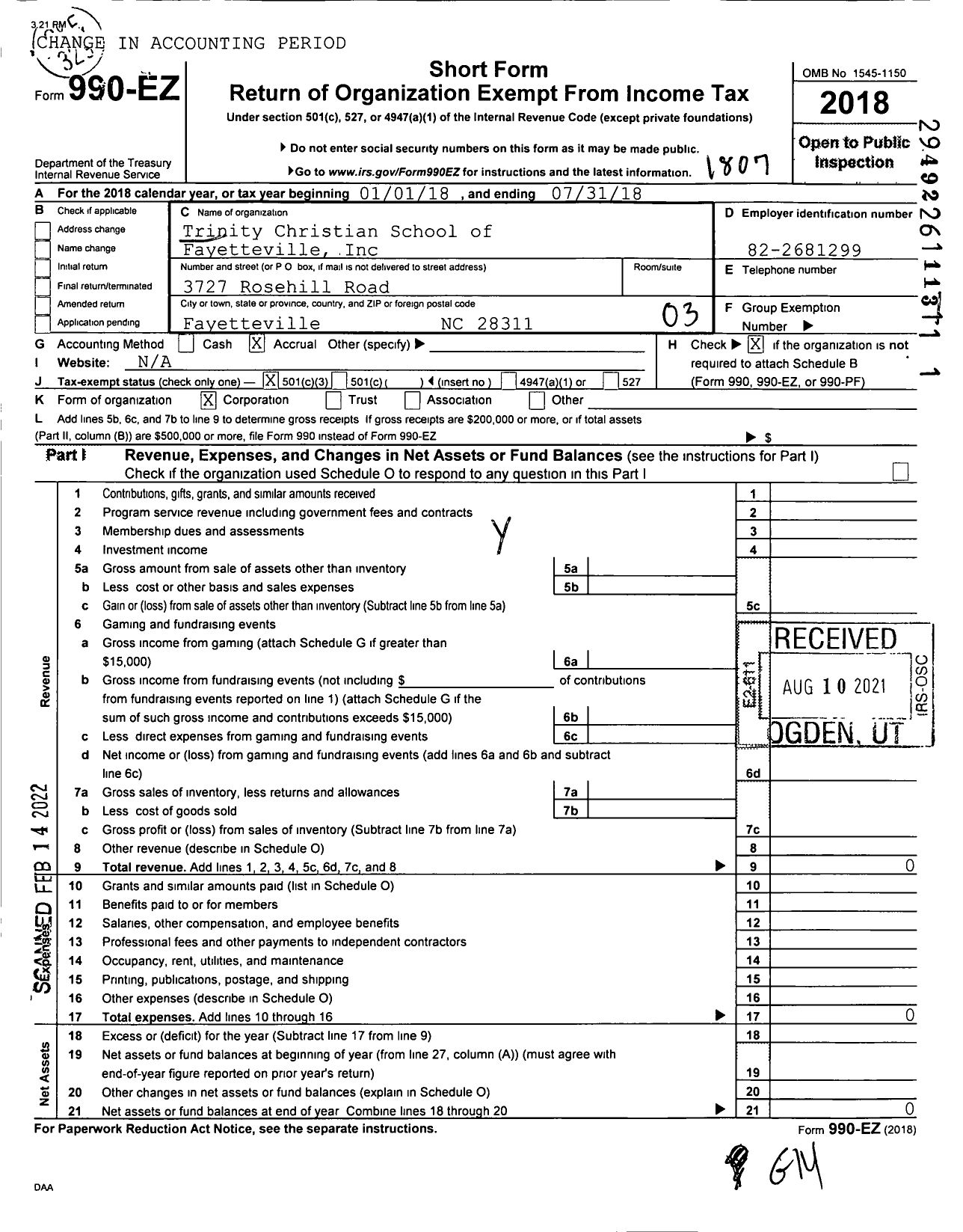 Image of first page of 2017 Form 990EZ for Trinity Christian School of Fayetteville