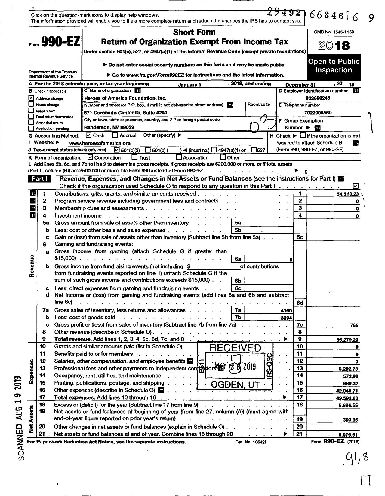 Image of first page of 2018 Form 990EZ for Heroes Caregiving