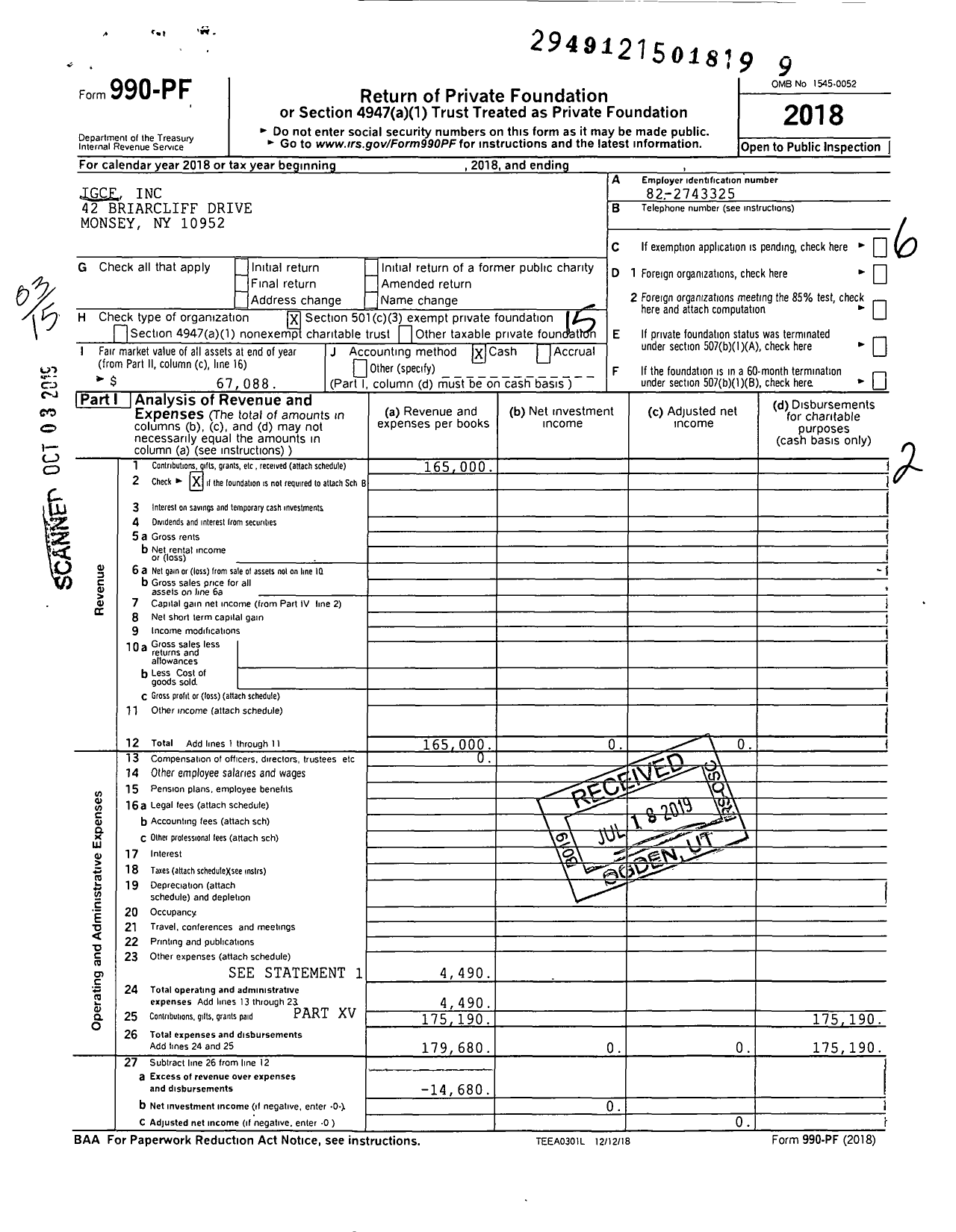 Image of first page of 2018 Form 990PF for Igcf