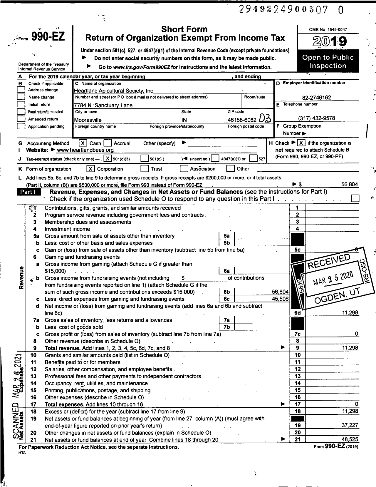 Image of first page of 2019 Form 990EZ for Heartland Apicultural Society