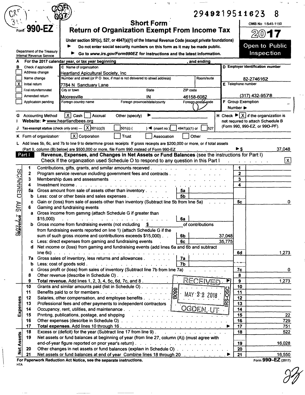 Image of first page of 2017 Form 990EZ for Heartland Apicultural Society